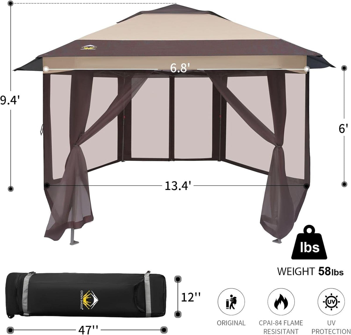 16x16 Pop Up Gazebo With Mosquito Netting For Patio Parties