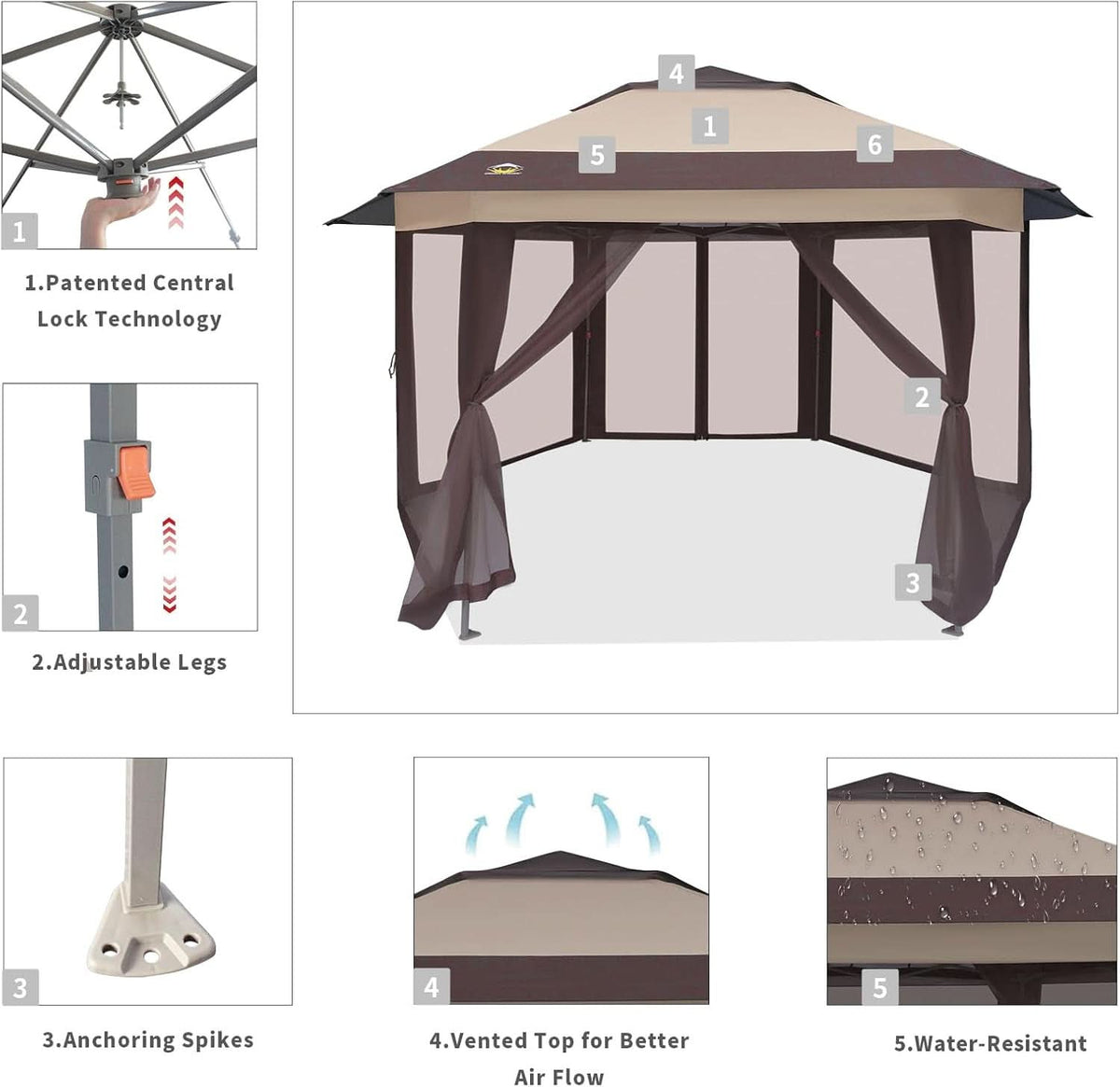 16x16 Pop Up Gazebo With Mosquito Netting For Patio Parties