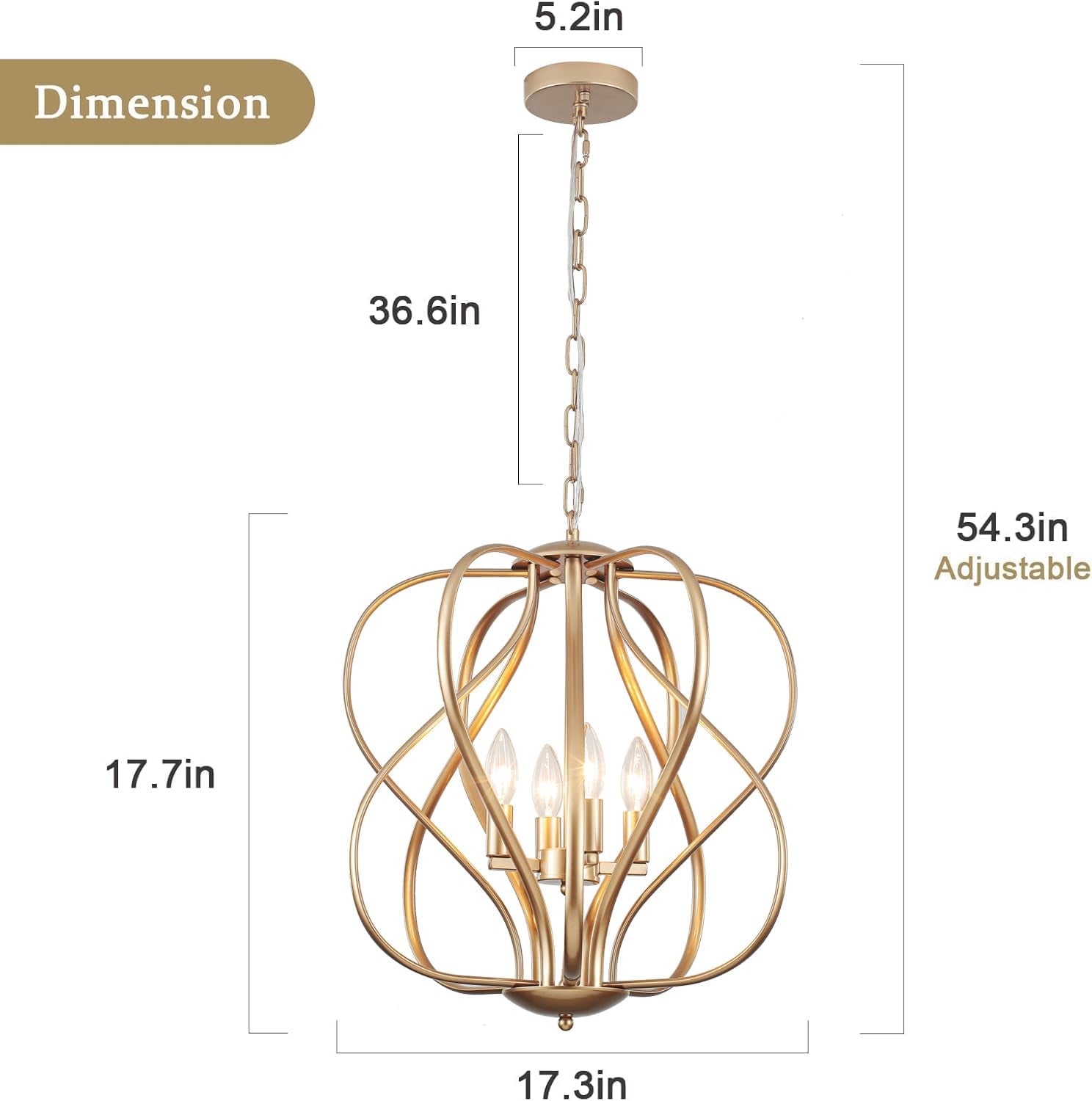 17 Inch Gold Industrial Chandelier Pendant Lighting