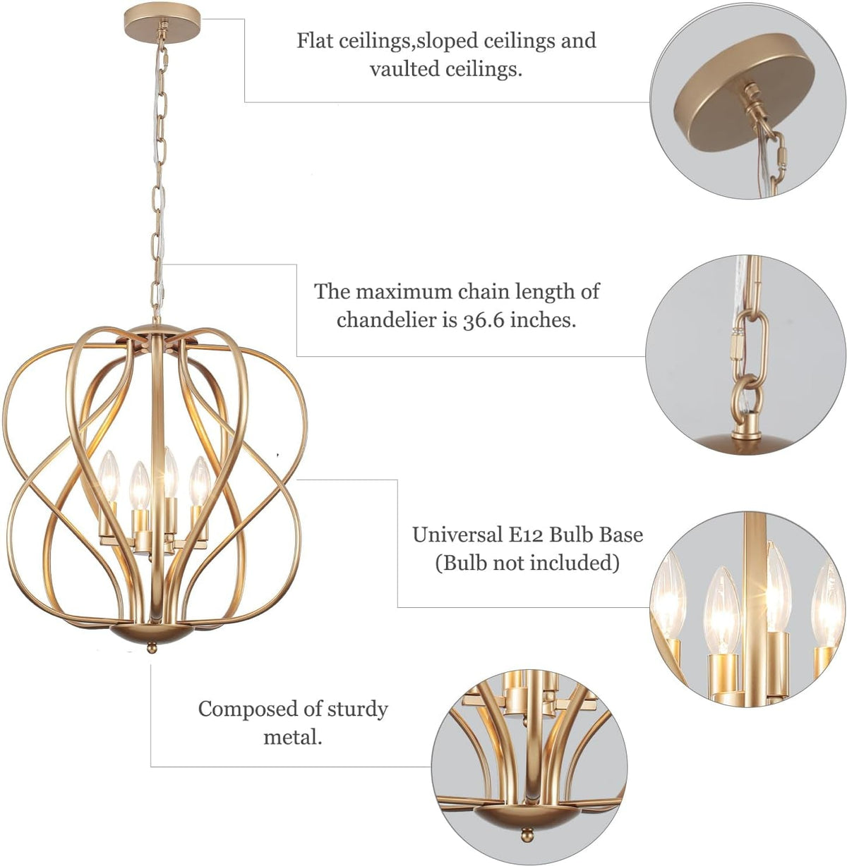 17 Inch Gold Industrial Chandelier Pendant Lighting