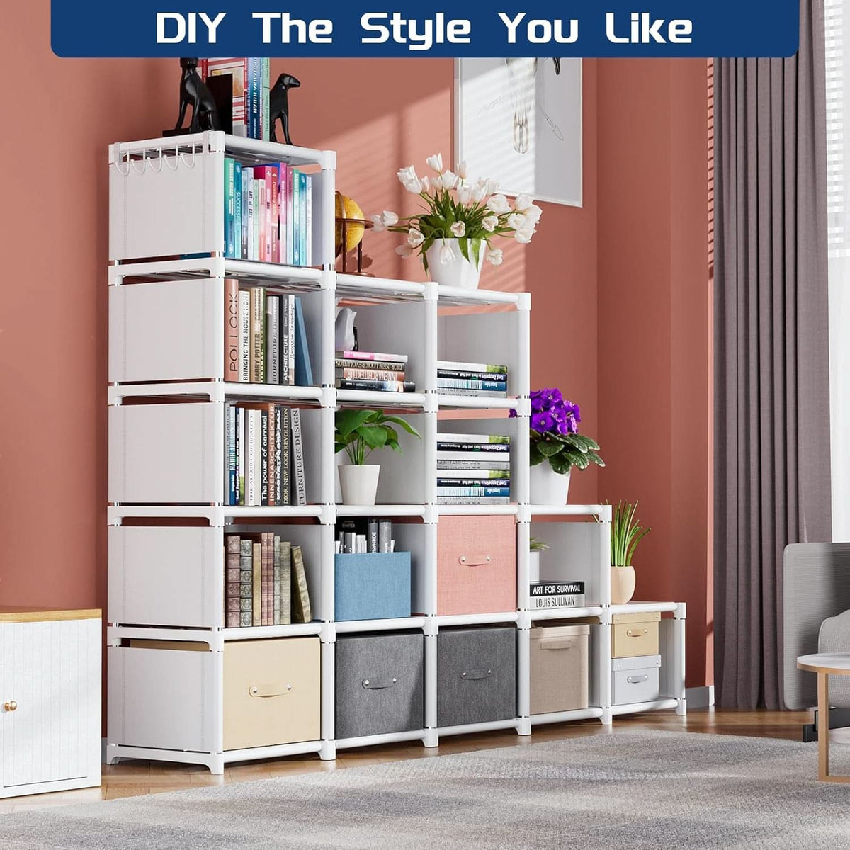18 Cube Black Bookcase Storage Organizer Tall Metal
