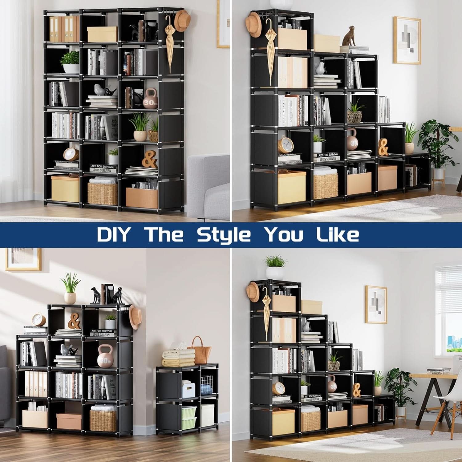 18 Cube Black Durable Bookcase With Storage Organizer
