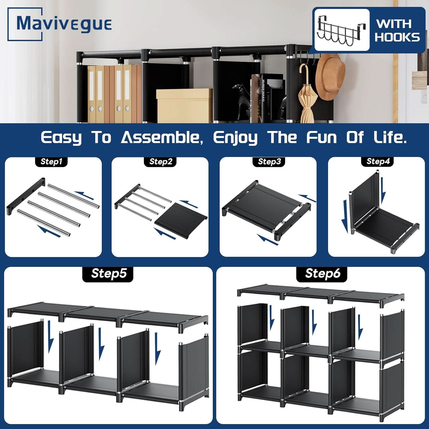 18 Cube Black Durable Bookcase With Storage Organizer