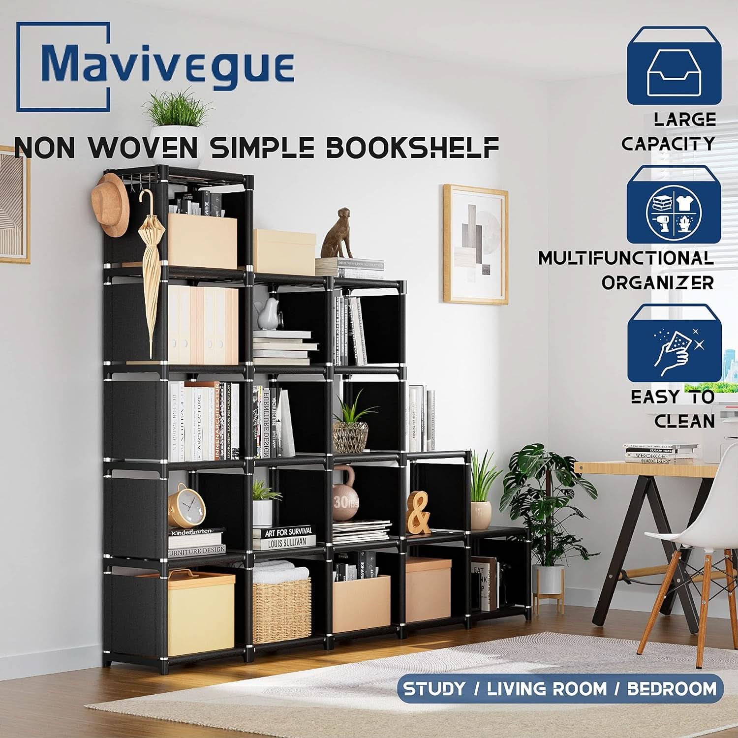 18 Cube Black Durable Bookcase With Storage Organizer