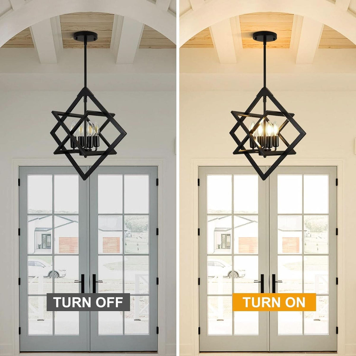 18 Inch Black Geometric Industrial Farmhouse Chandelier With 4 Lights Adjustable Height