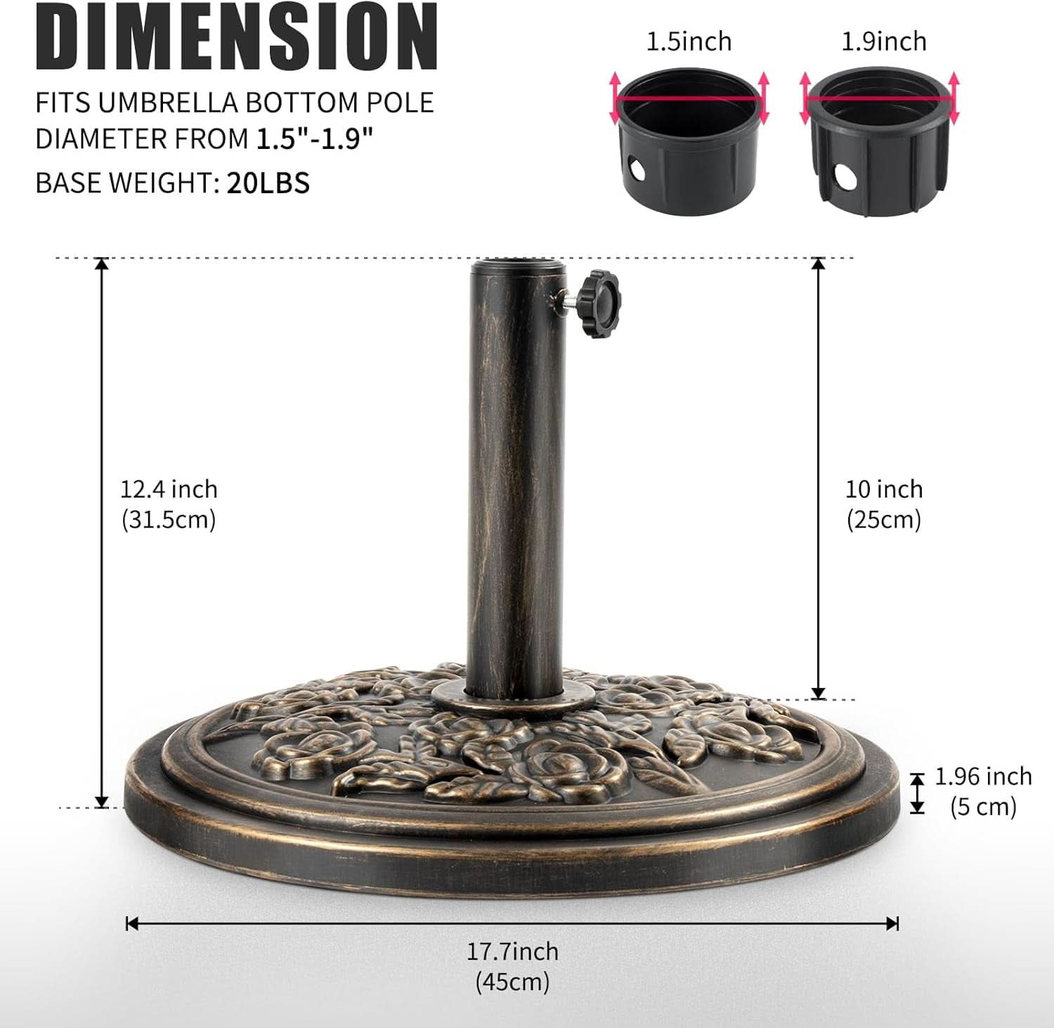 18 Inch Bronze Cast Stone Umbrella Base With Resin Shell For Patio Weather Resistant Outdoor Use