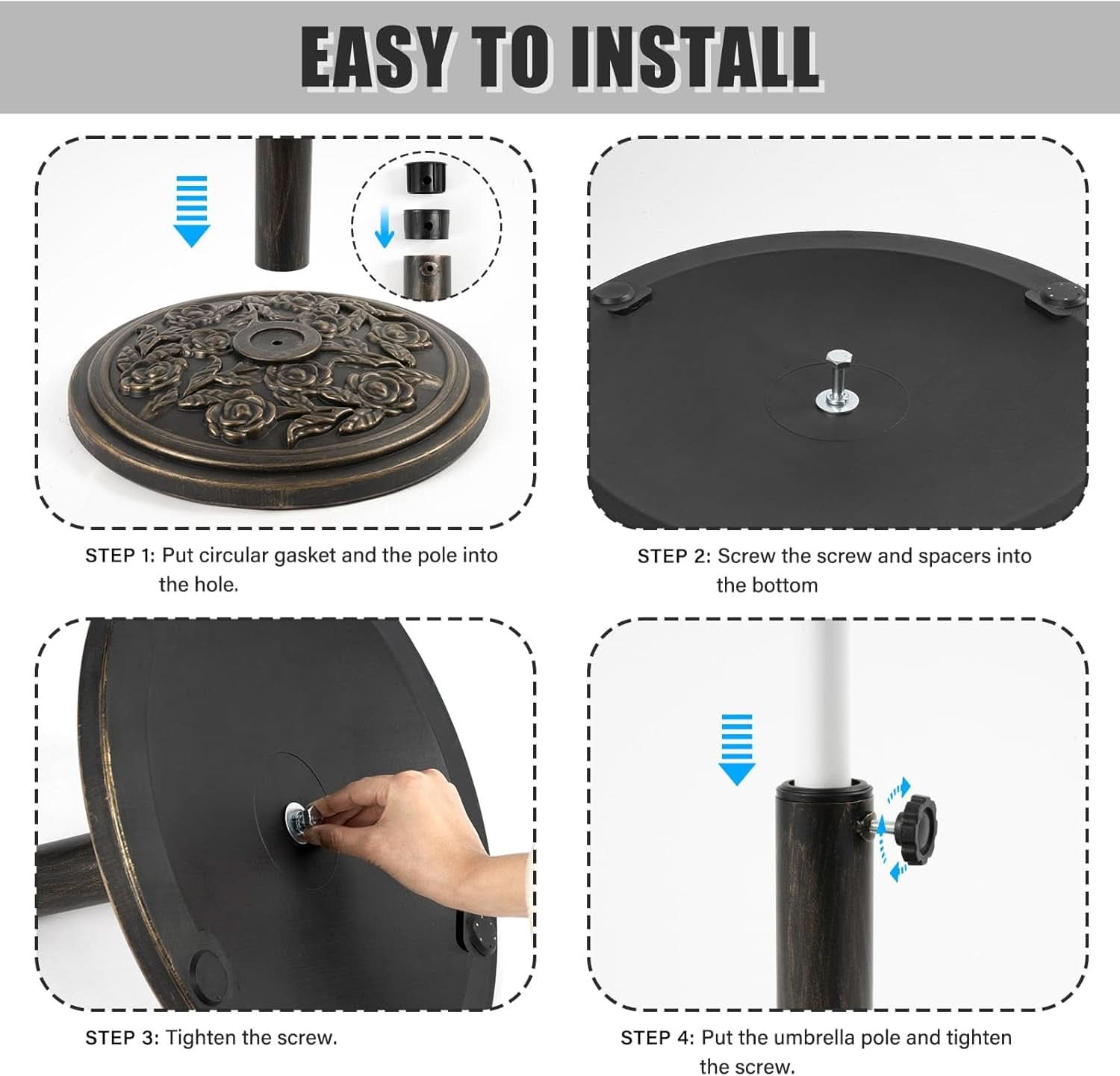 18 Inch Bronze Cast Stone Umbrella Base With Resin Shell For Patio Weather Resistant Outdoor Use