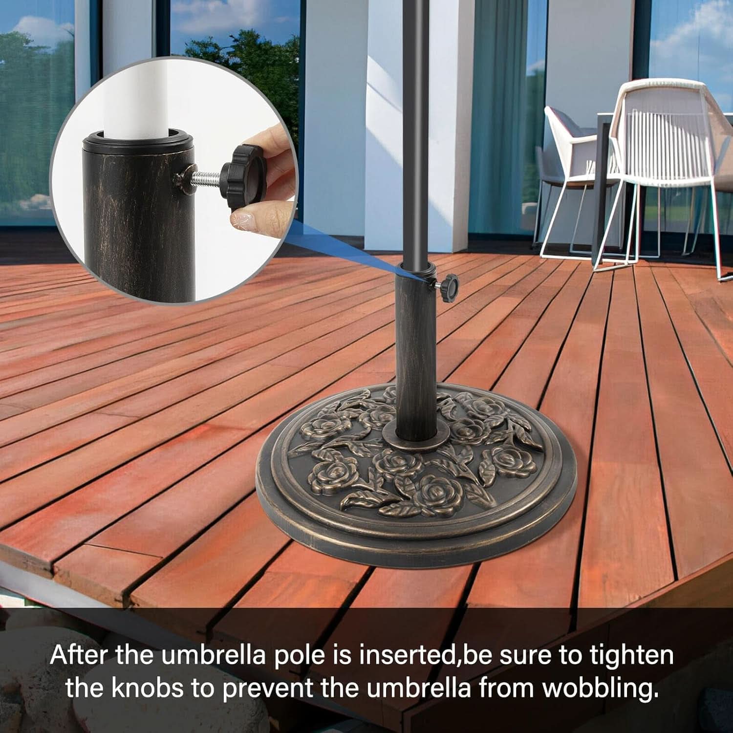 18 Inch Bronze Cast Stone Umbrella Base With Resin Shell For Patio Weather Resistant Outdoor Use