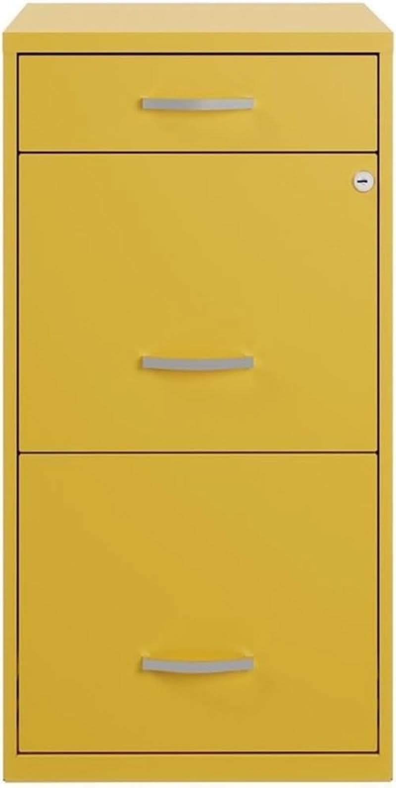 18 Inch Deep Metal File Cabinet With Cam Lock 3 Drawers Yellow