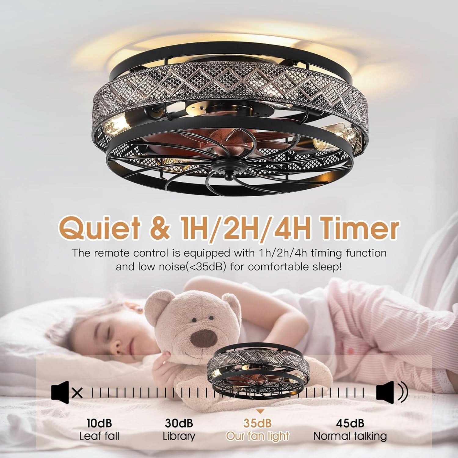 18 Inch Industrial Caged Ceiling Fan With Light Remote