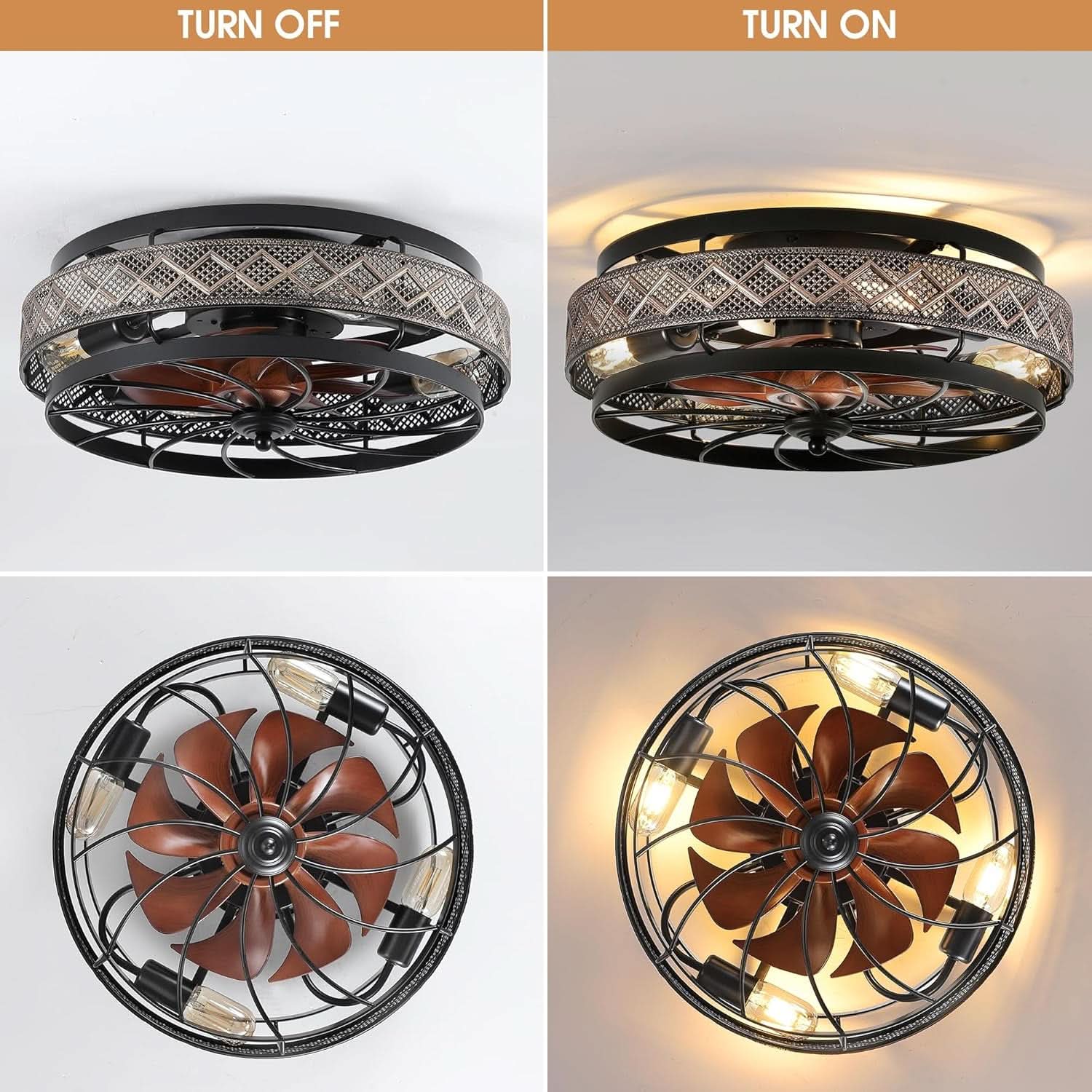 18 Inch Industrial Caged Ceiling Fan With Light Remote