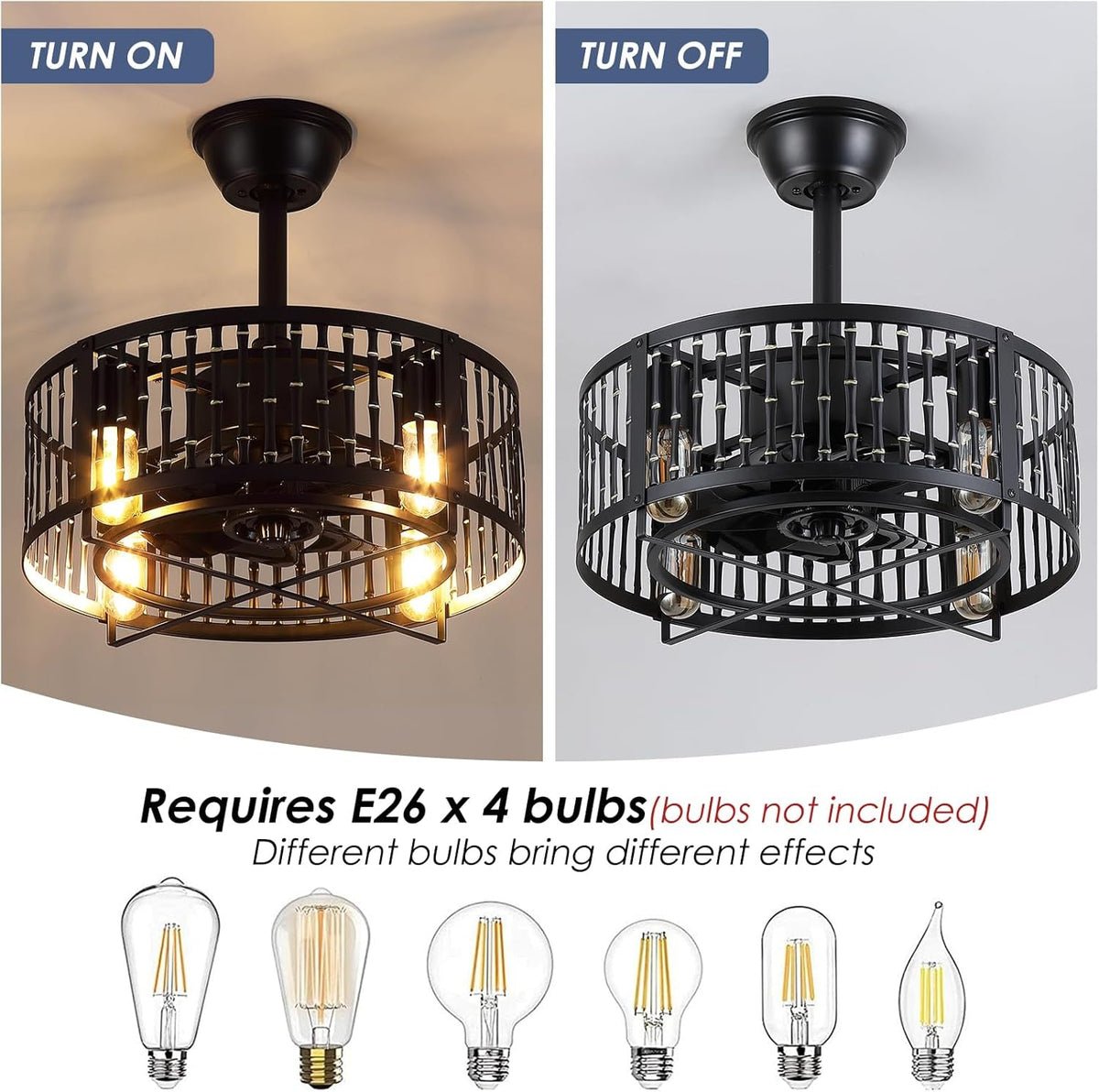 18 Inch Matte Black Caged Ceiling Fan With Led Lighting Remote Control Reversible Indoor Outdoor