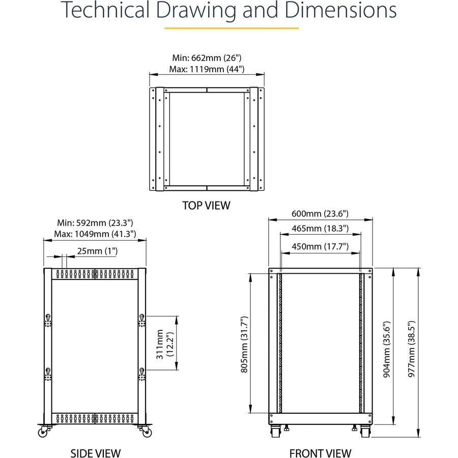 18U Mobile Open Frame Server Rack - Adjustable Depth IT Equipment Cabinet | StarTech 4POSTRACK18U