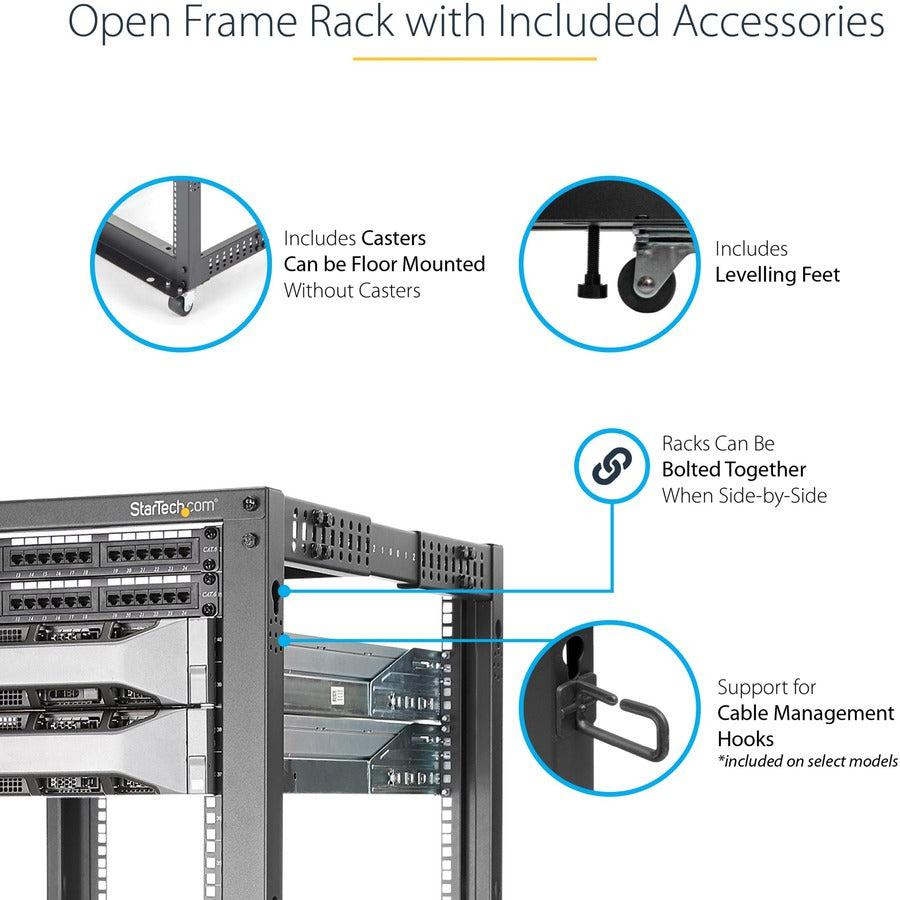 18U Mobile Open Frame Server Rack - Adjustable Depth IT Equipment Cabinet | StarTech 4POSTRACK18U