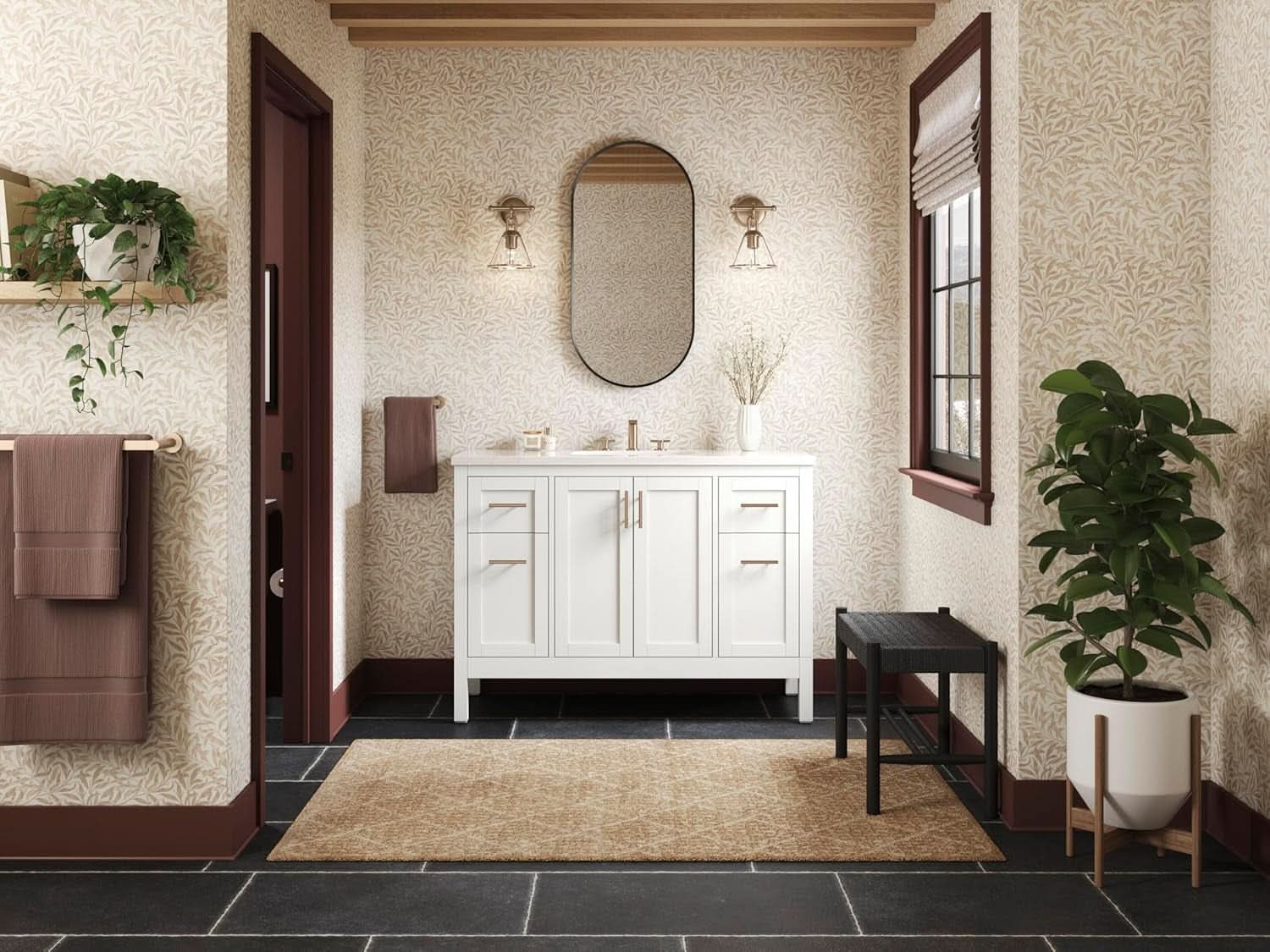 18W X 36H Oval Framed Wall Mount Vanity Mirror Matte Black