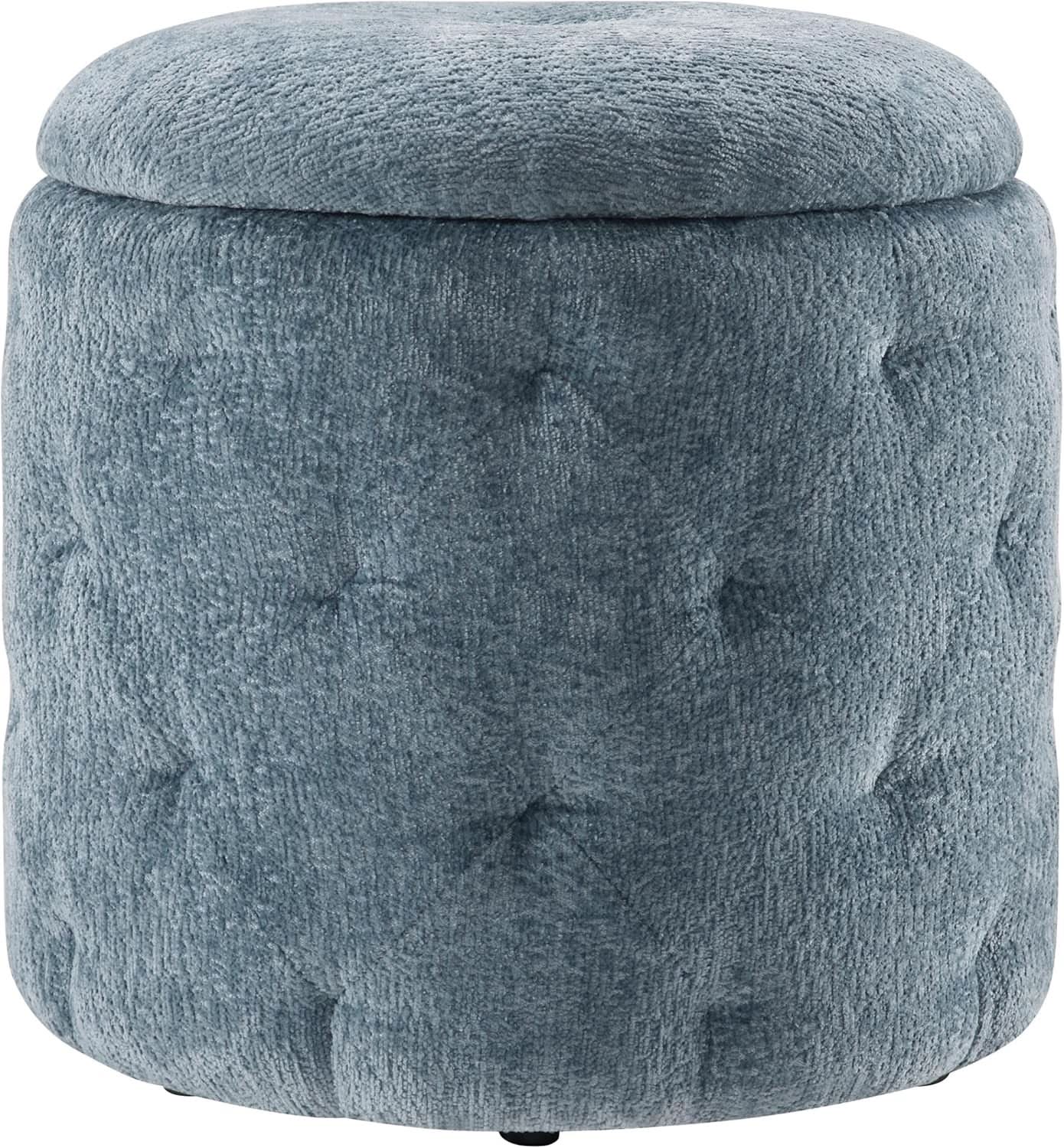 18.75 Inches Circumferential Sky Blue Storage Ottoman