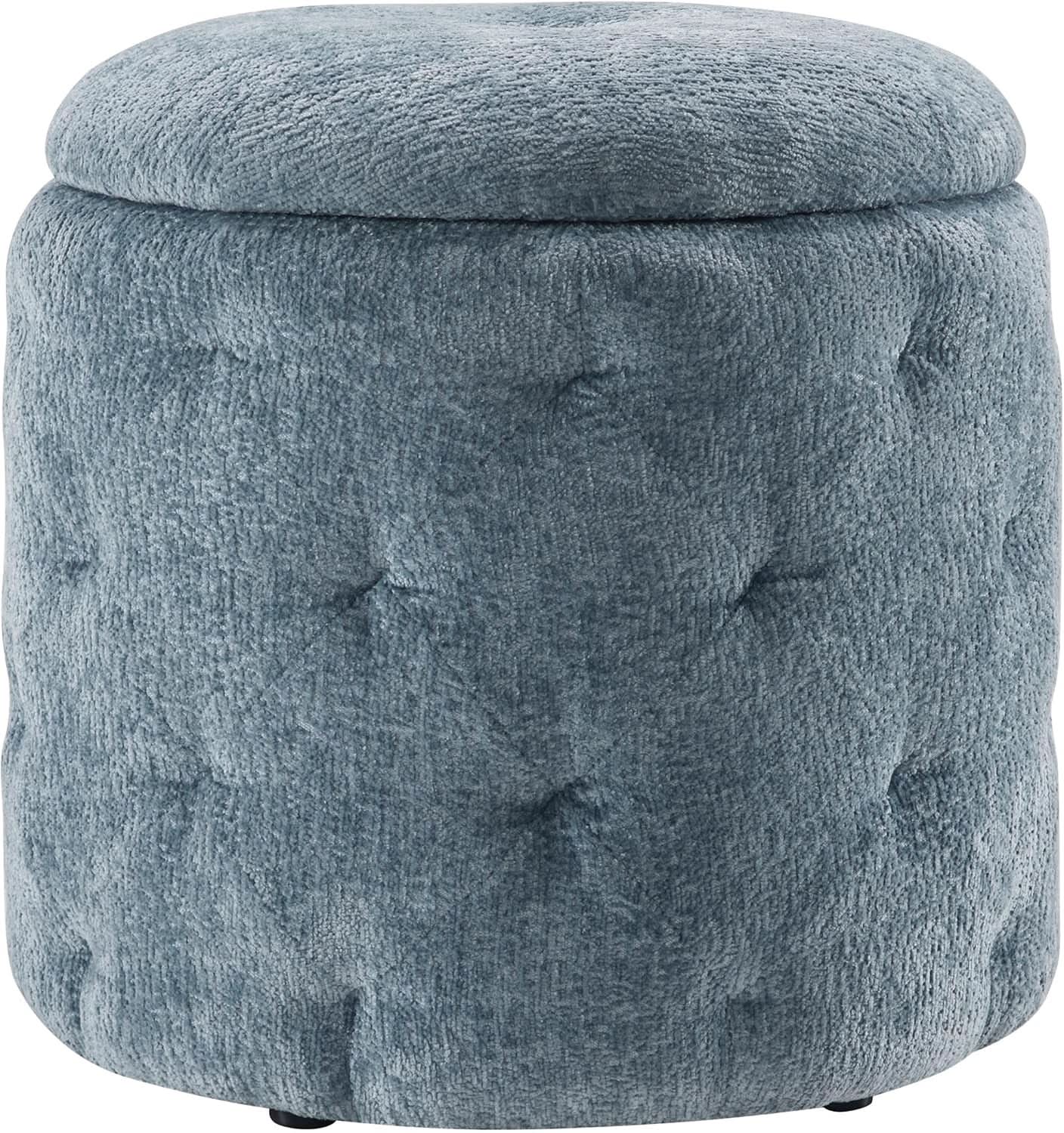 18.75 Inches Circumferential Sky Blue Storage Ottoman