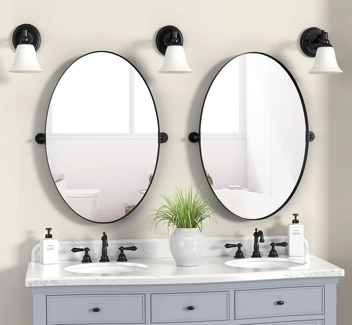 18x28 Black Oval Wall Mirror For Modern Home Decor In Bathrooms Hallways And Entryways