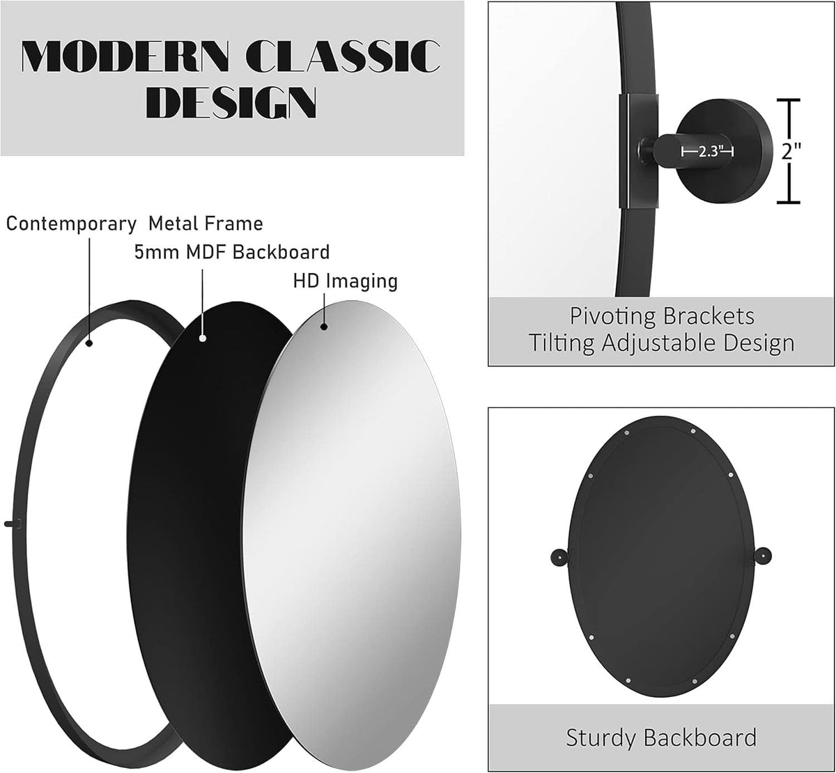 18x28 Black Oval Wall Mirror For Modern Home Decor In Bathrooms Hallways And Entryways