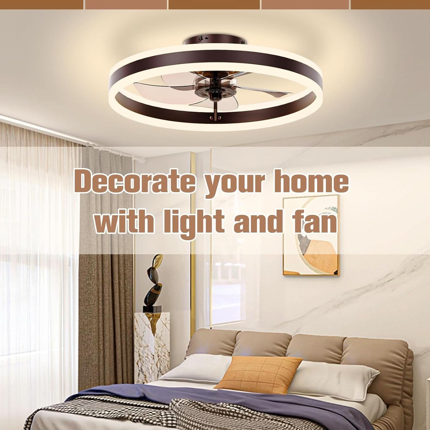 19.7 Inch Low Profile Ceiling Fan With Light Remote