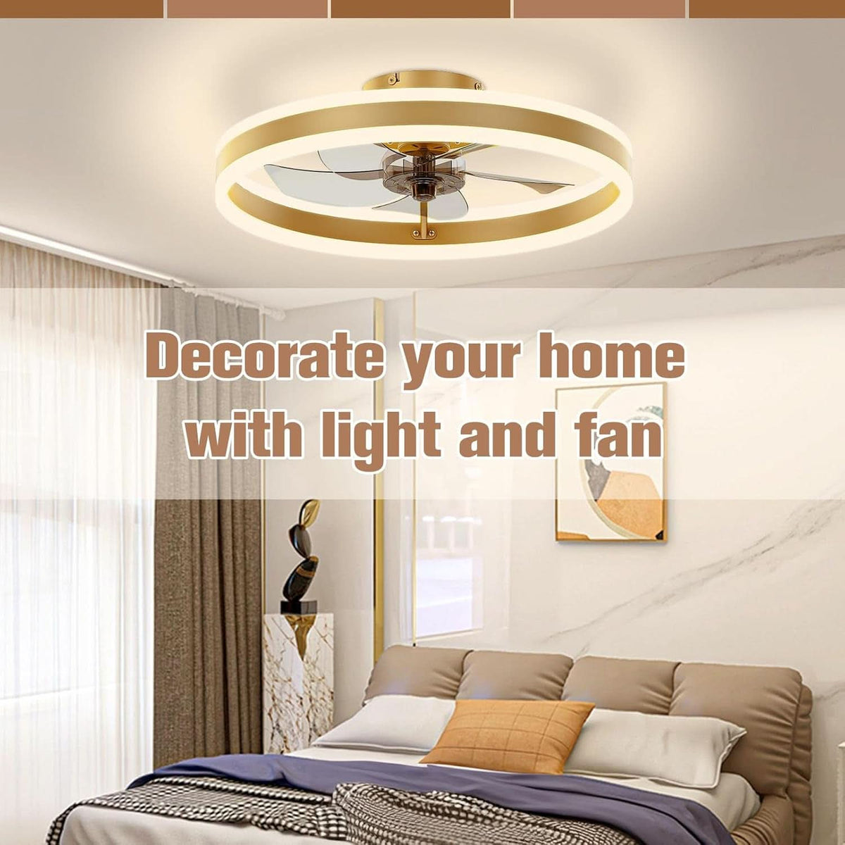 19.7In Low Profile Ceiling Fan With Remote And Dimmable LED