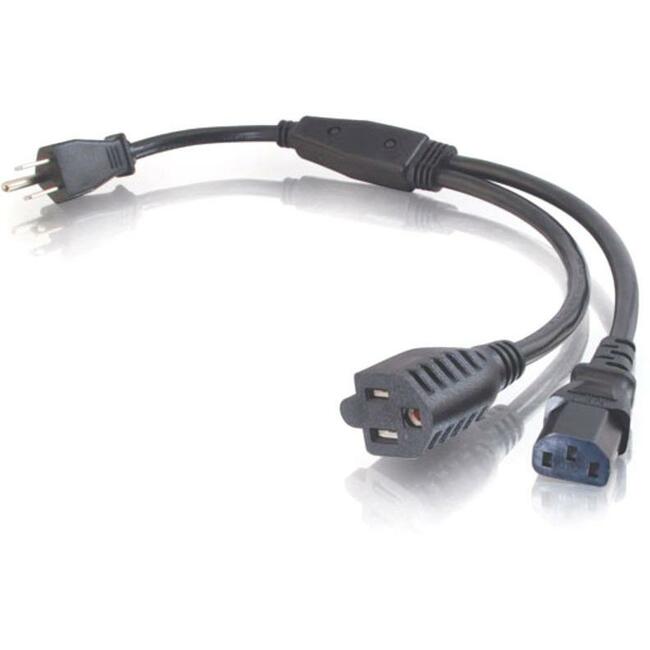 1.5Ft 16 Awg 1-To-2 Power Cord Splitter (Nema 5-15P To 1 Nema 5-15 +1 Iec320C13)