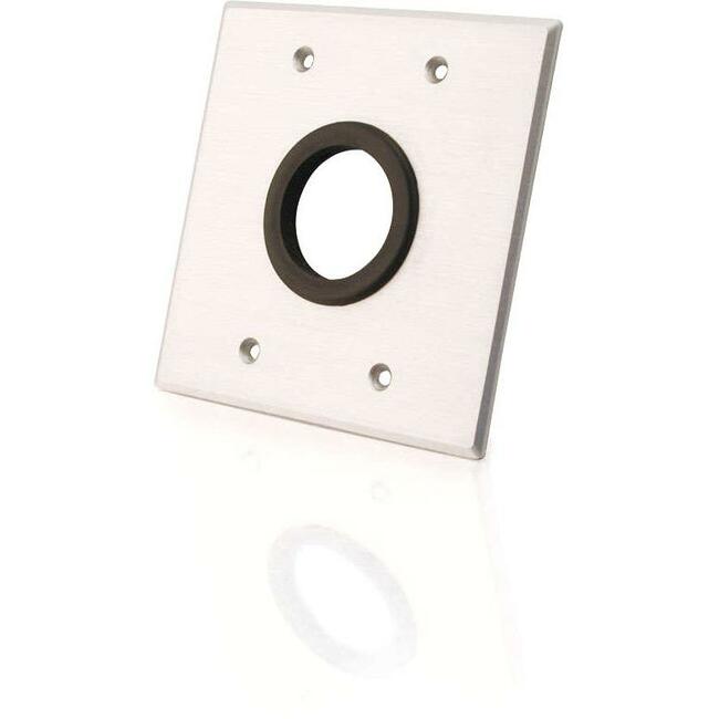 1.5In Grommet Cable Pass Through Double Gang Wall Plate - Brushed Aluminum