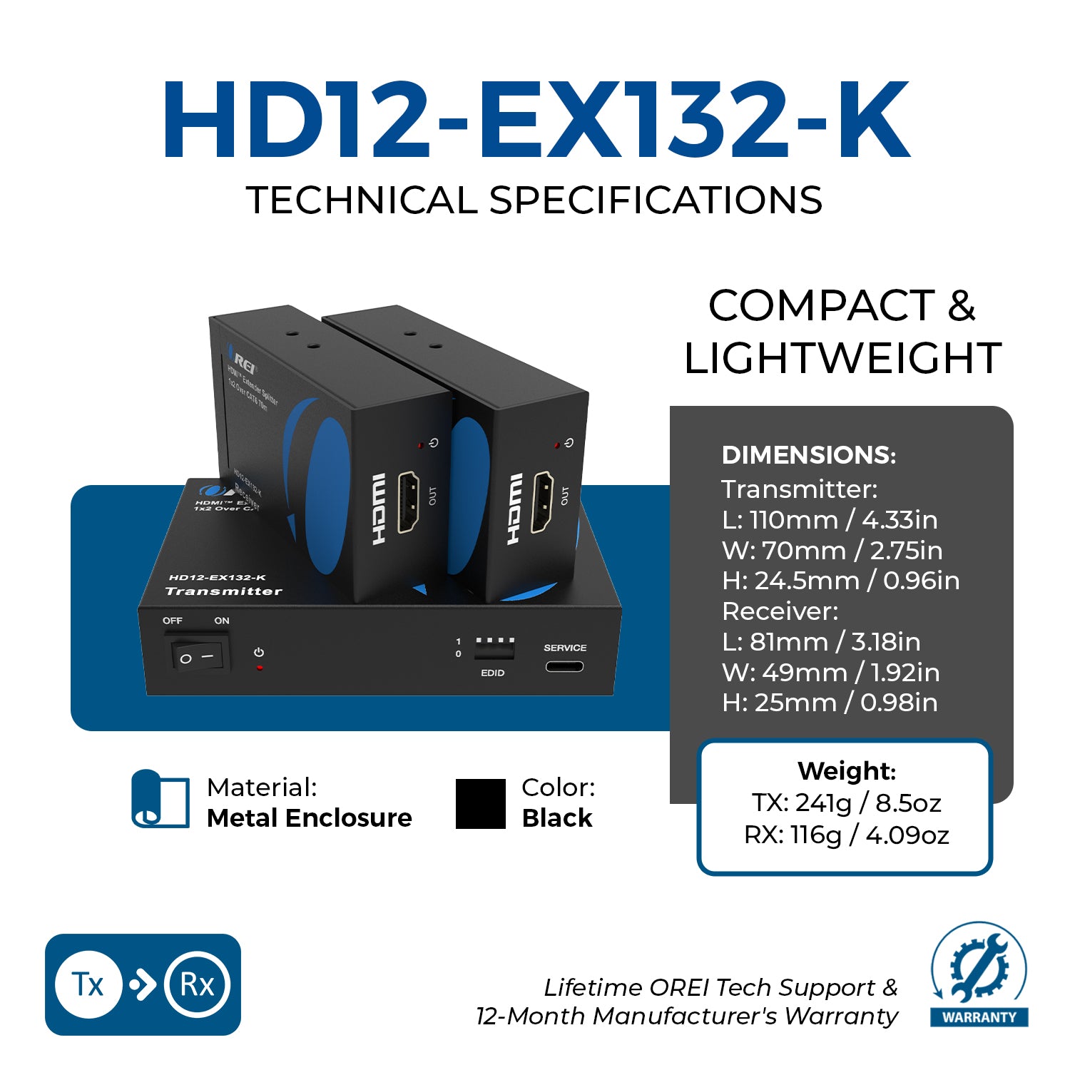 1x 2 HD Extender Splitter Up To 132 Feet (HD12-EX132-K)