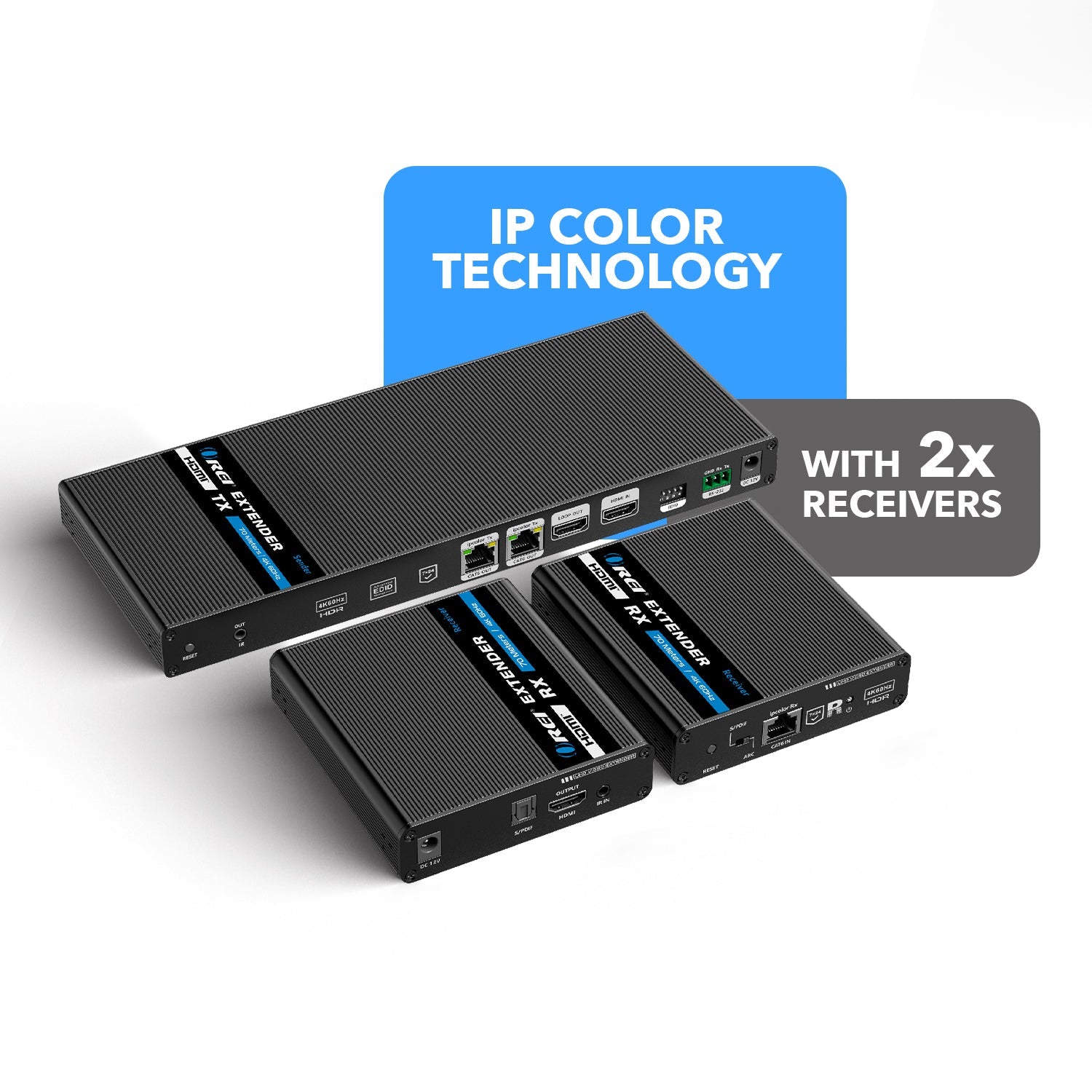 1x2 4K HDMI Extender Splitter Over Single CAT6/7 Up to 230 Ft - ipcolor Technology 18 Gbps, Bi-directional IR, RS-232, EDID (UHD12-IPC230-K)