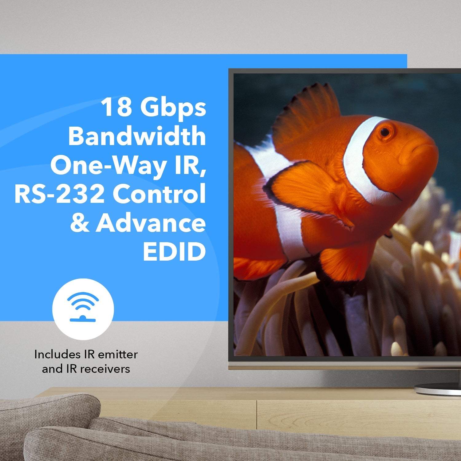 1x2 4K HDMI Extender Splitter Over Single CAT6/7 Up to 230 Ft - ipcolor Technology 18 Gbps, Bi-directional IR, RS-232, EDID (UHD12-IPC230-K)