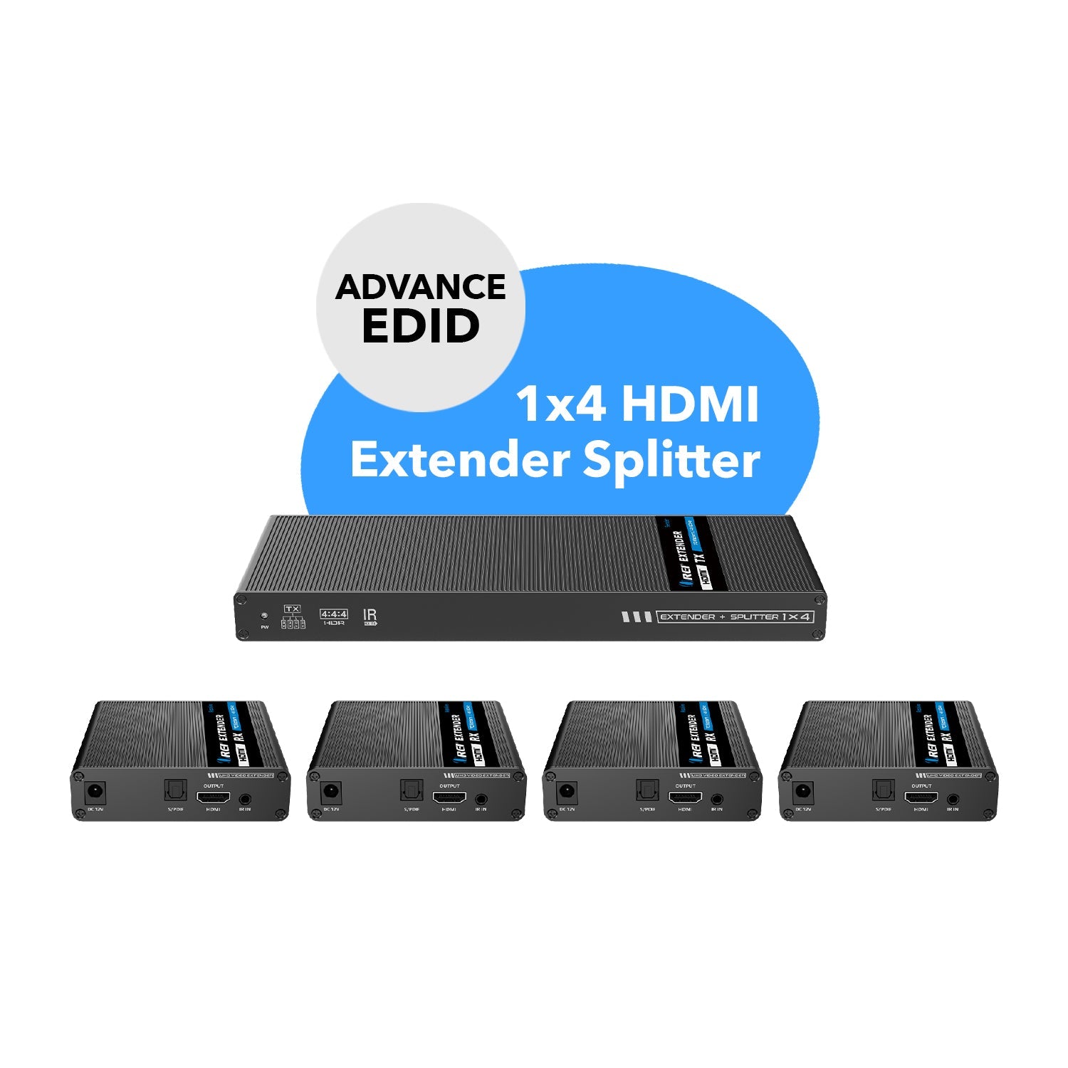 1x4 4K HDMI Extender Splitter Over Single CAT6/7 Up to 230 Ft - ipcolor Technology 18 Gbps, Bi-directional IR, RS-232, EDID (UHD14-IPC230-K)