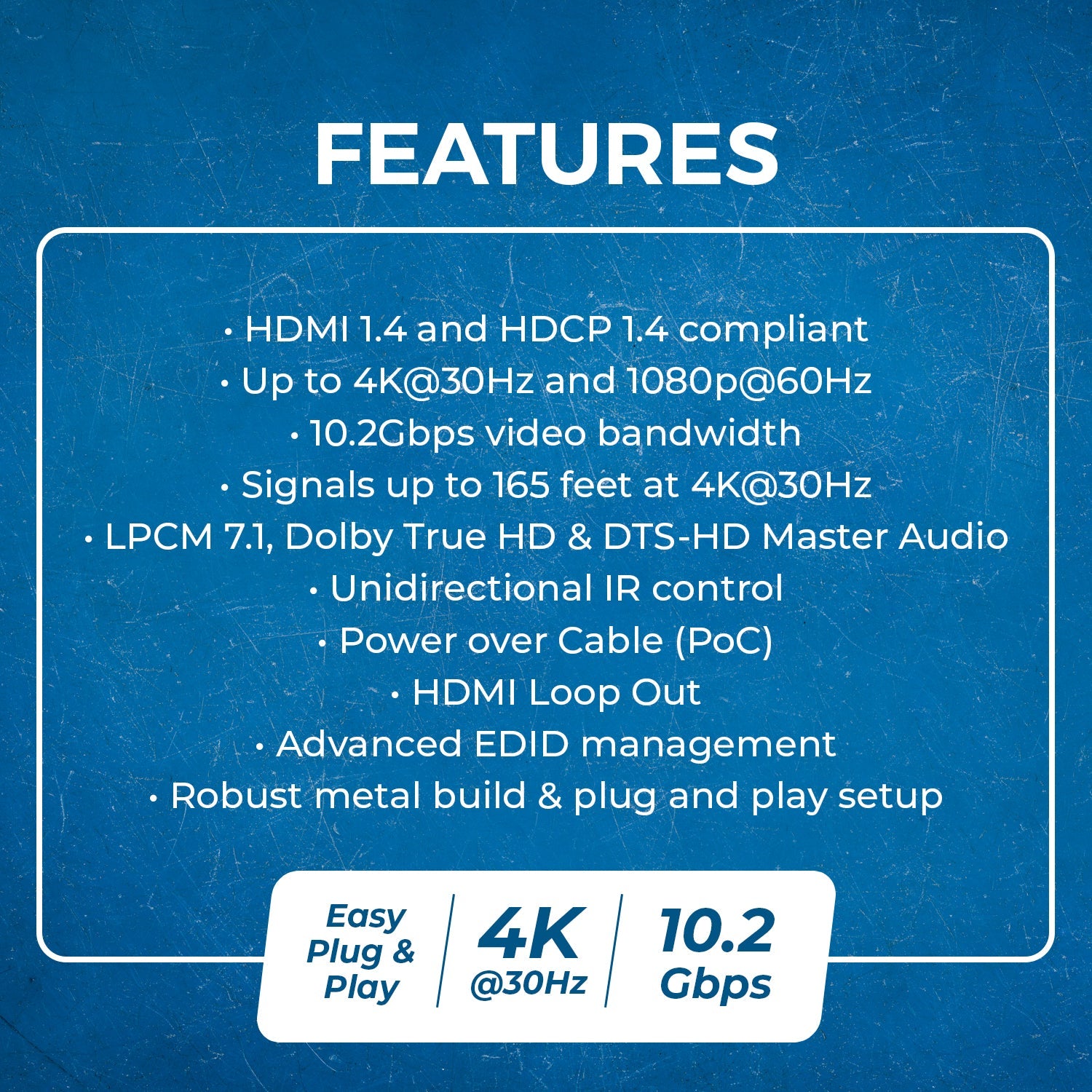 1x4 HDMI Extender Splitter over CAT6 up to 165 feet(70m) (HD14-EX165-K)