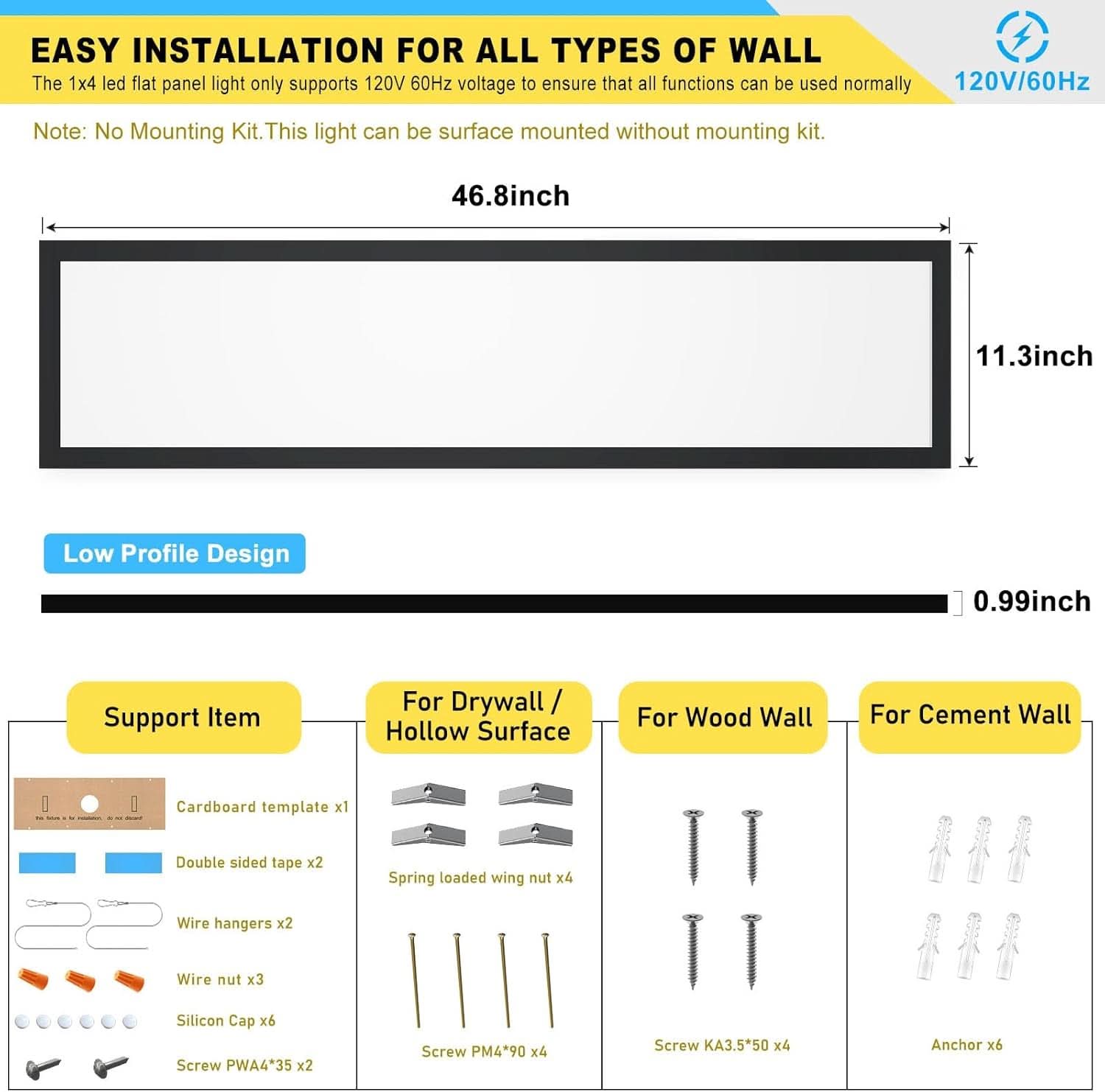 1x4 LED Ceiling Light 5500LM Dimmable 3000K 4000K 5000K