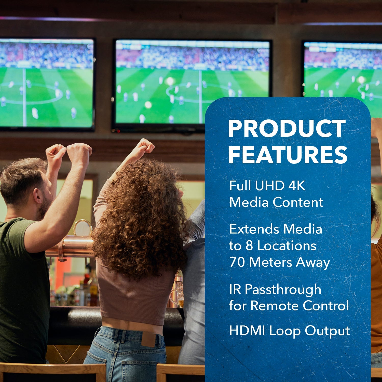 1x8 4K HDMI Extender Splitter Over Single CAT6/7 Up to 230 Ft - ipcolor technology 18 Gbps Bandwidth Bi-directional IR, RS-232 Control & Advance EDID (UHD18-IPC230-K)