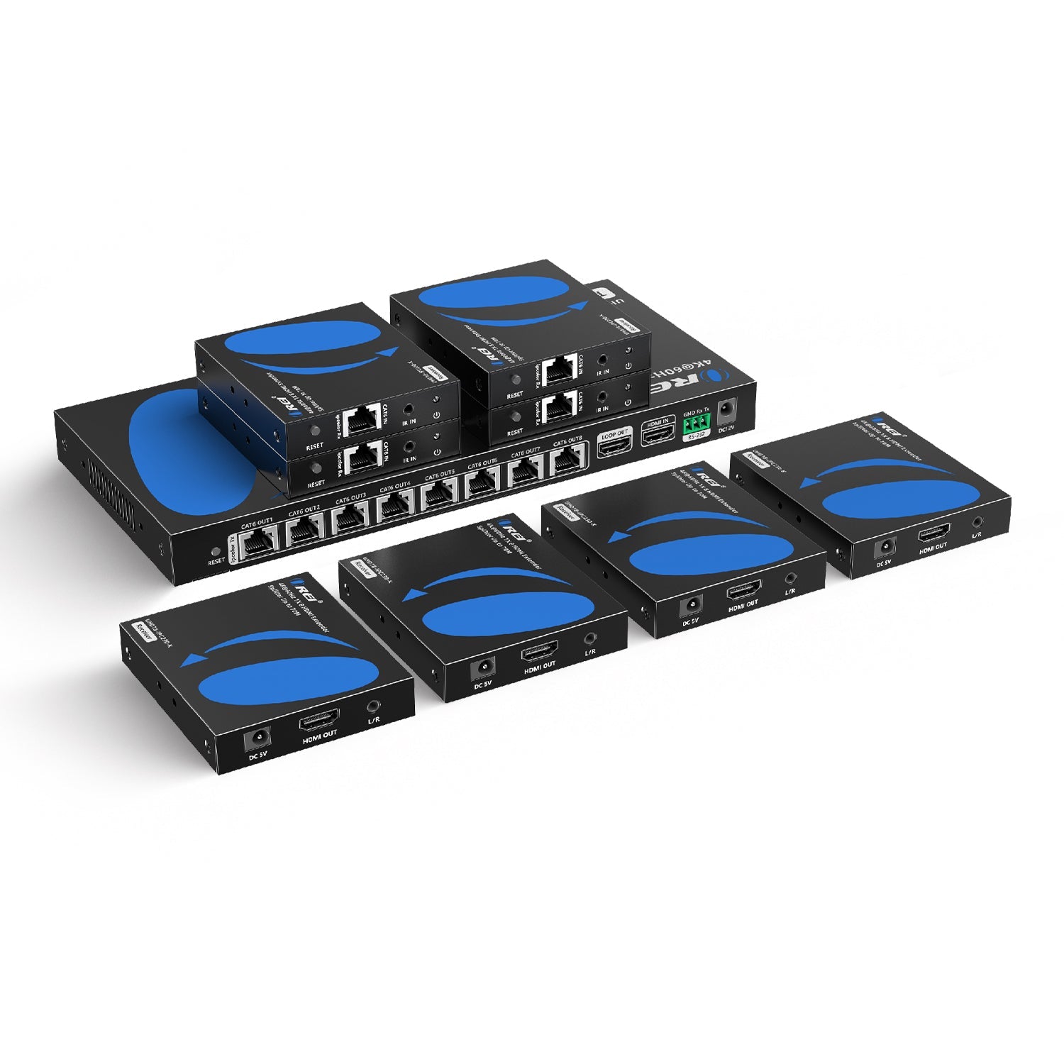 1x8 4K HDMI Extender Splitter Over Single CAT6/7 Up to 230 Ft - ipcolor technology 18 Gbps Bandwidth Bi-directional IR, RS-232 Control & Advance EDID (UHD18-IPC230-K)