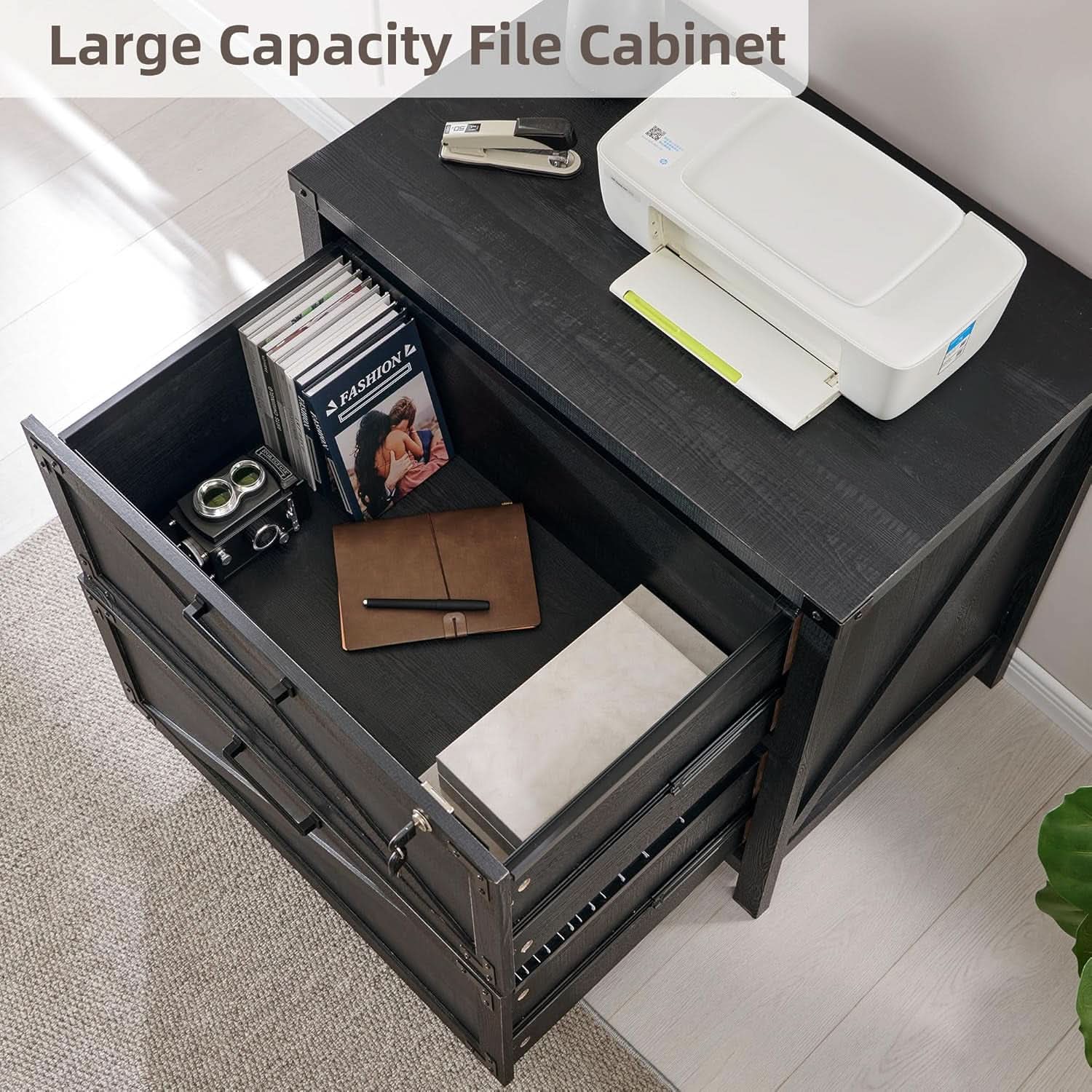 2 Drawer Farmhouse Lateral Filing Cabinet With Lock Black Finish Fits Legal Letter A4 F4