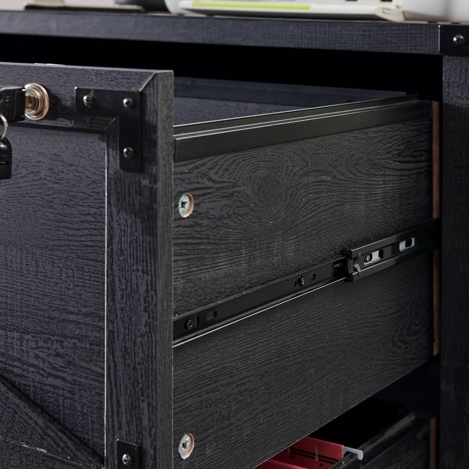 2 Drawer Farmhouse Lateral Filing Cabinet With Lock Black Finish Fits Legal Letter A4 F4
