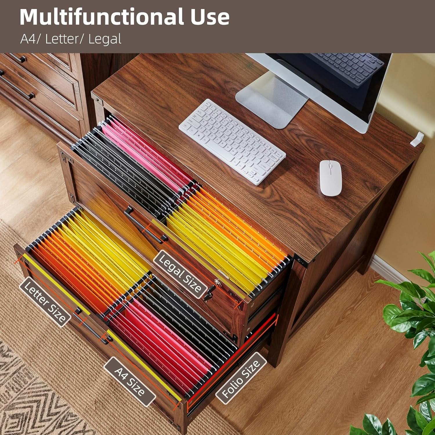 2 Drawer Farmhouse Lateral Filing Cabinet With Lock In Brown For Home Office Legal Letter A4 F4 Sizes