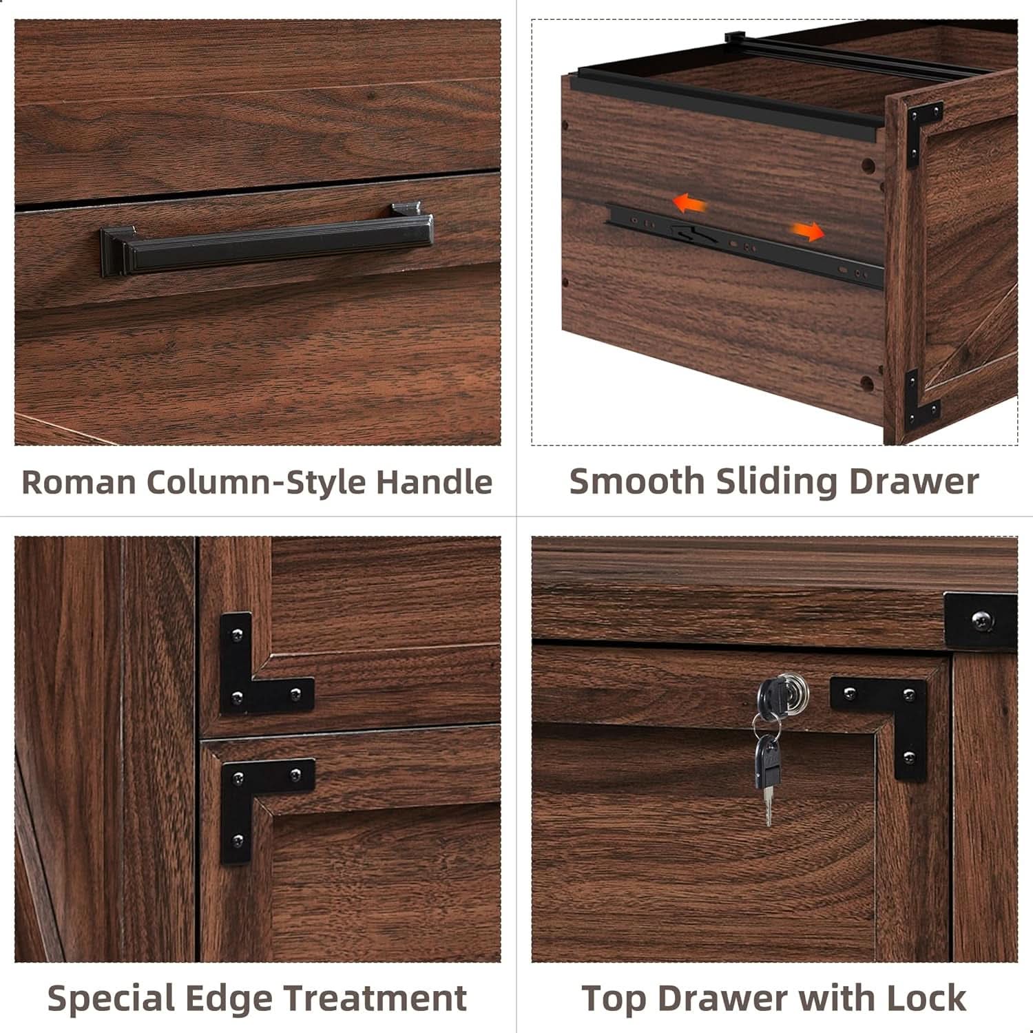 2 Drawer Farmhouse Lateral Filing Cabinet With Lock In Brown For Home Office Legal Letter A4 F4 Sizes