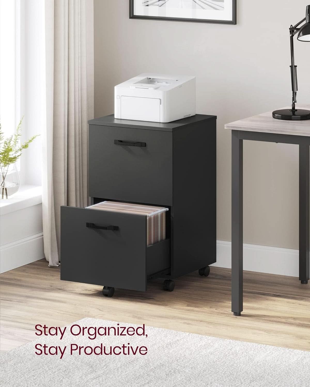 2-Drawer File Cabinet Matte Black For Home Office And Printer Stand Fits A4 And Letter Files