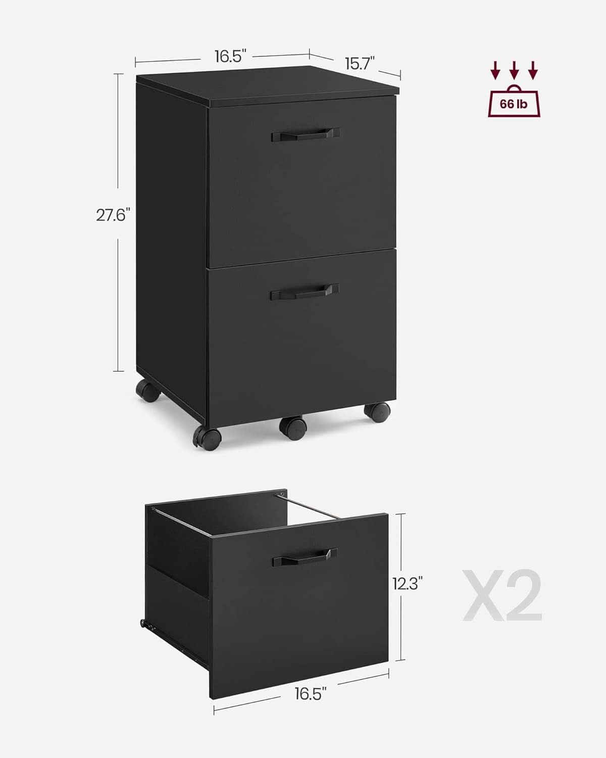 2-Drawer File Cabinet Matte Black For Home Office And Printer Stand Fits A4 And Letter Files