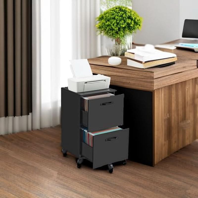 2-Drawer File Cabinet Matte Black For Home Office And Printer Stand Fits A4 And Letter Files