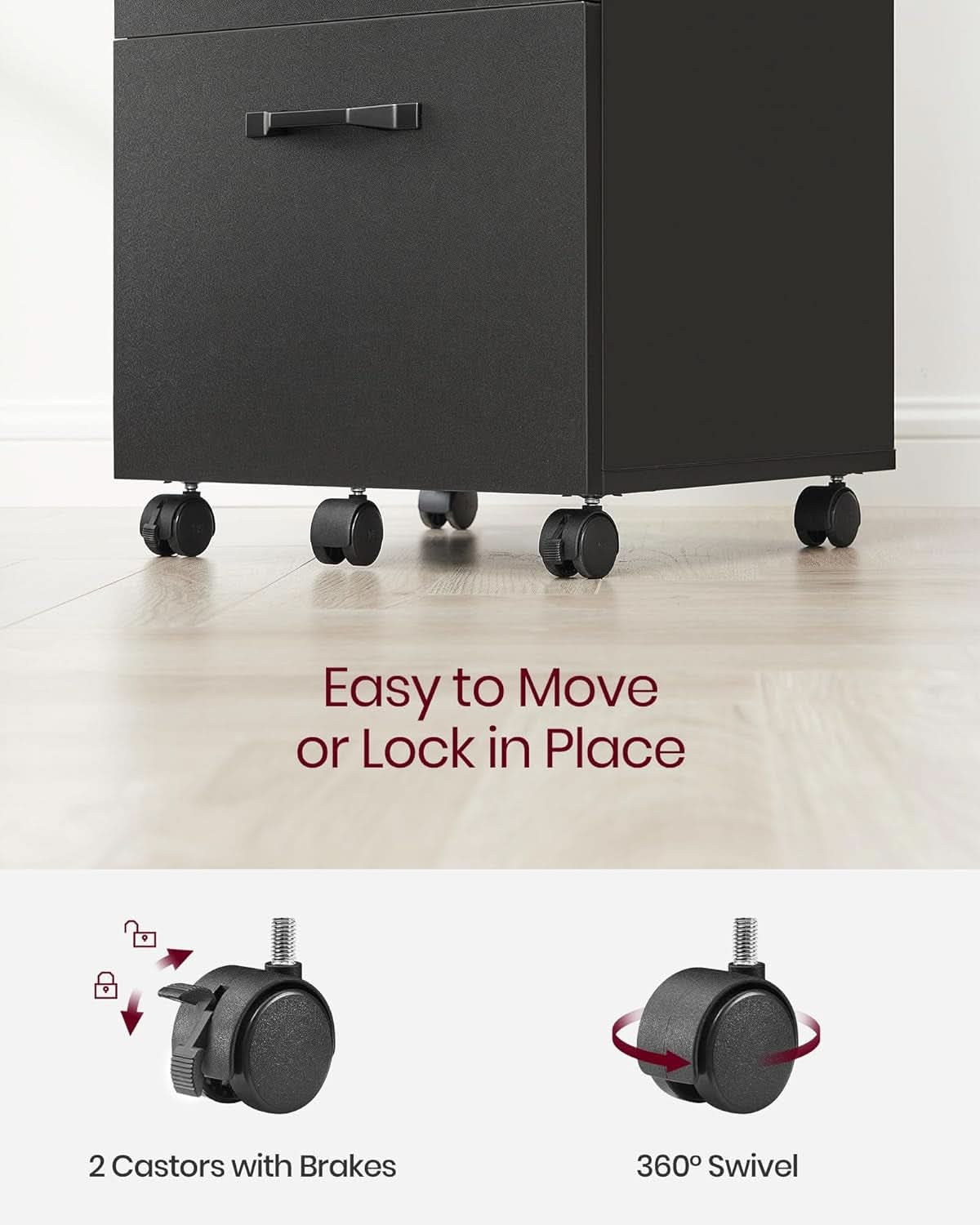 2-Drawer File Cabinet Matte Black For Home Office And Printer Stand Fits A4 And Letter Files