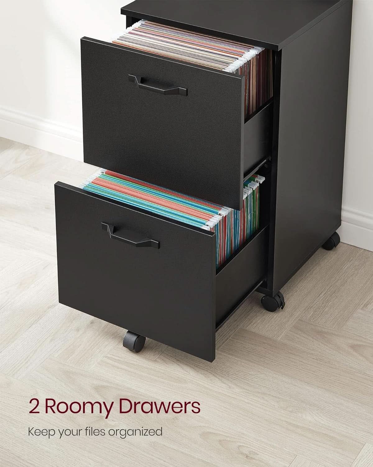 2-Drawer File Cabinet Matte Black For Home Office And Printer Stand Fits A4 And Letter Files