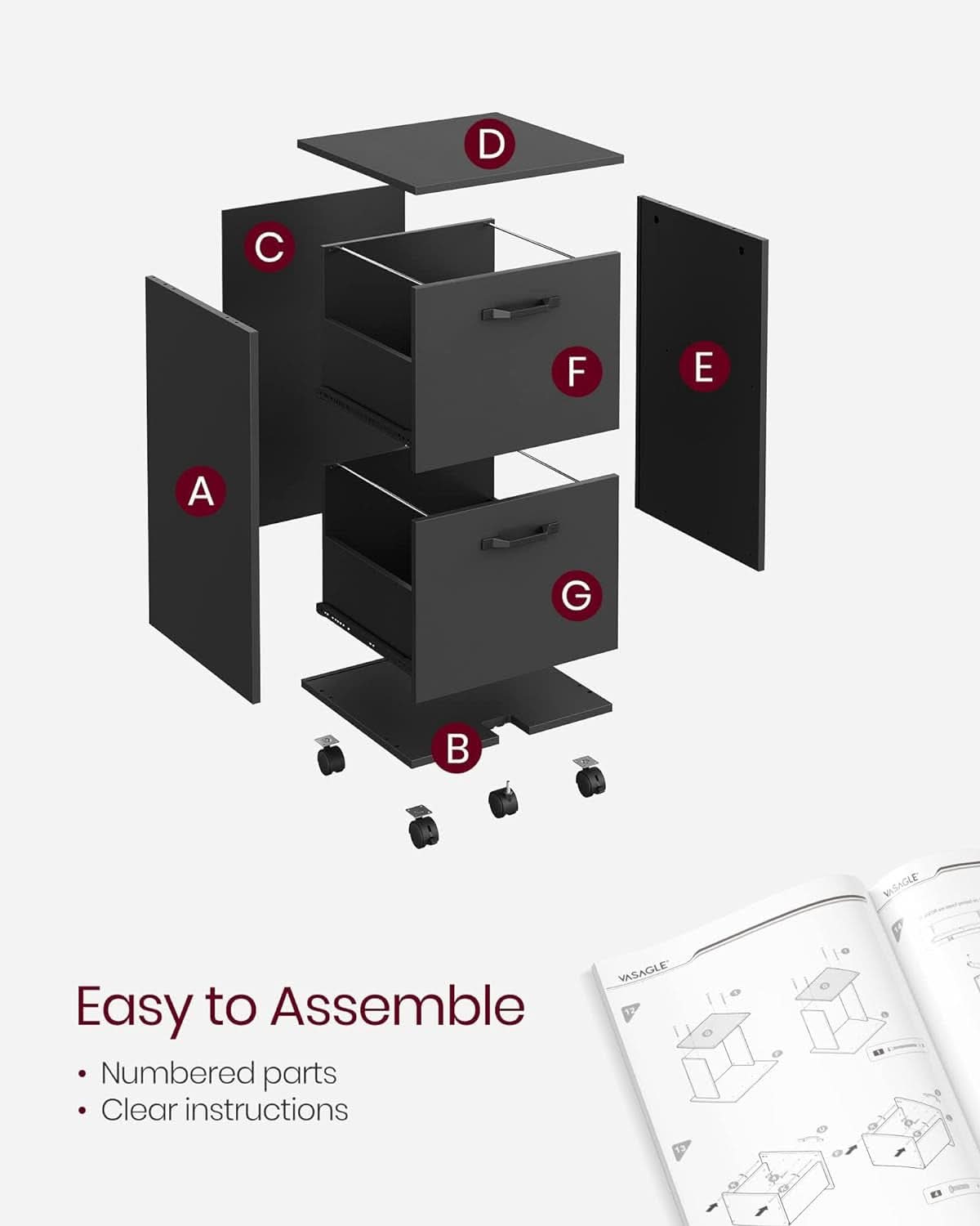 2-Drawer File Cabinet Matte Black For Home Office And Printer Stand Fits A4 And Letter Files