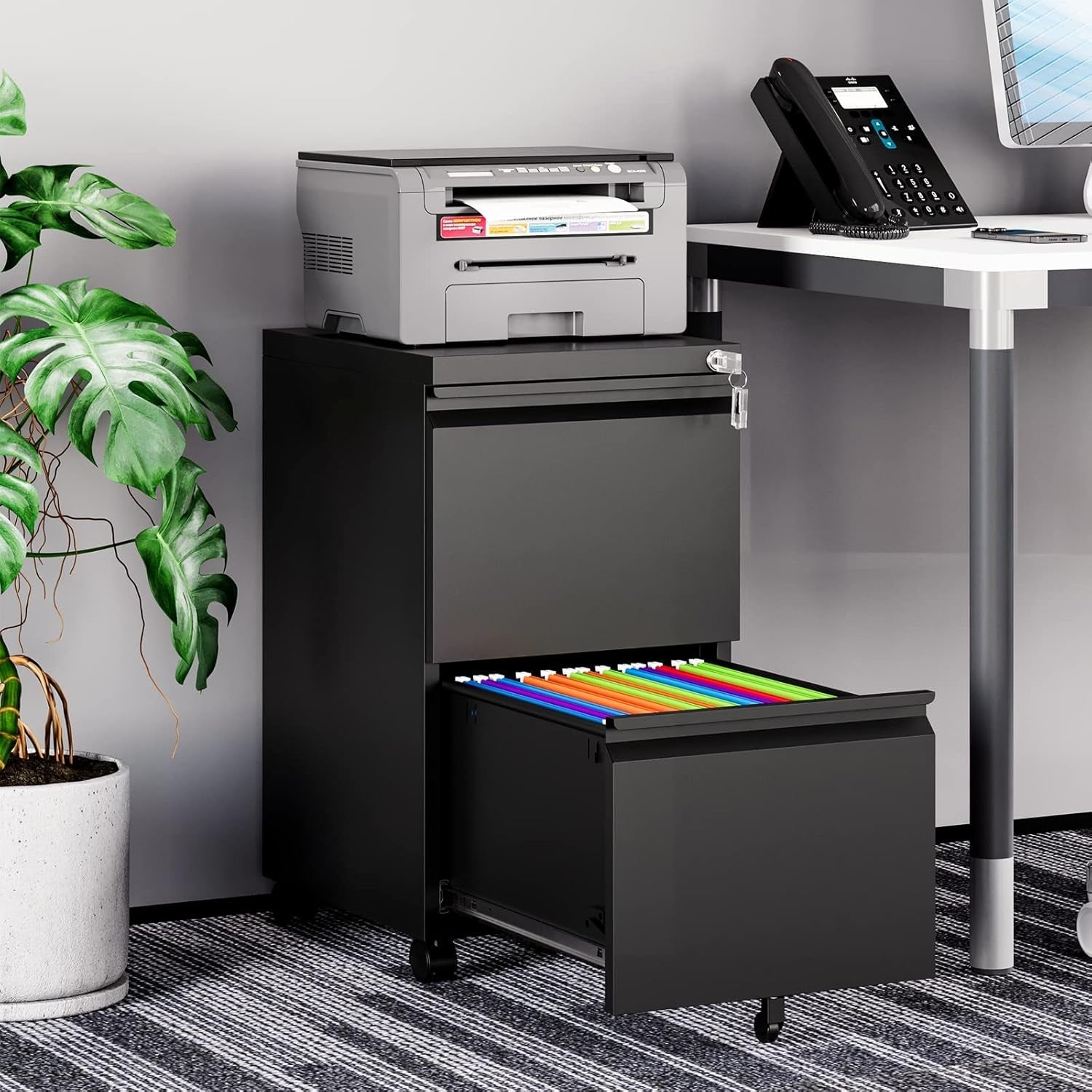 2 Drawer File Cabinet On Wheels For Home Office Under Desk With Lock Vertical Letter Legal A4 Files Fully Assembled