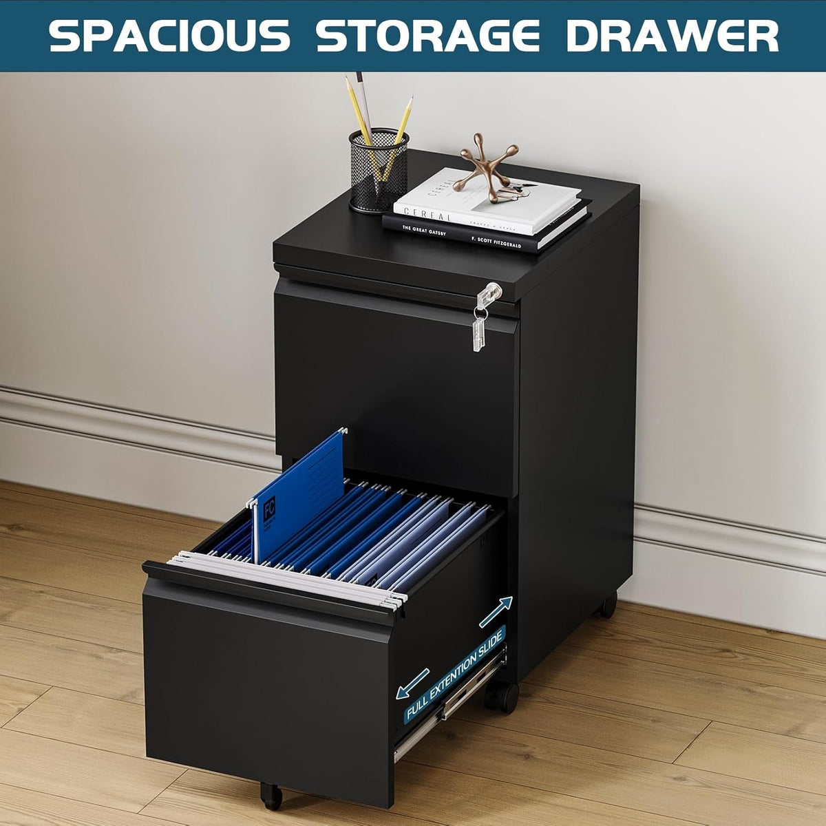2 Drawer File Cabinet On Wheels For Home Office Under Desk With Lock Vertical Letter Legal A4 Files Fully Assembled
