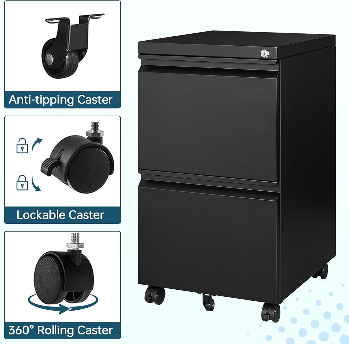 2 Drawer File Cabinet On Wheels For Home Office Under Desk With Lock Vertical Letter Legal A4 Files Fully Assembled