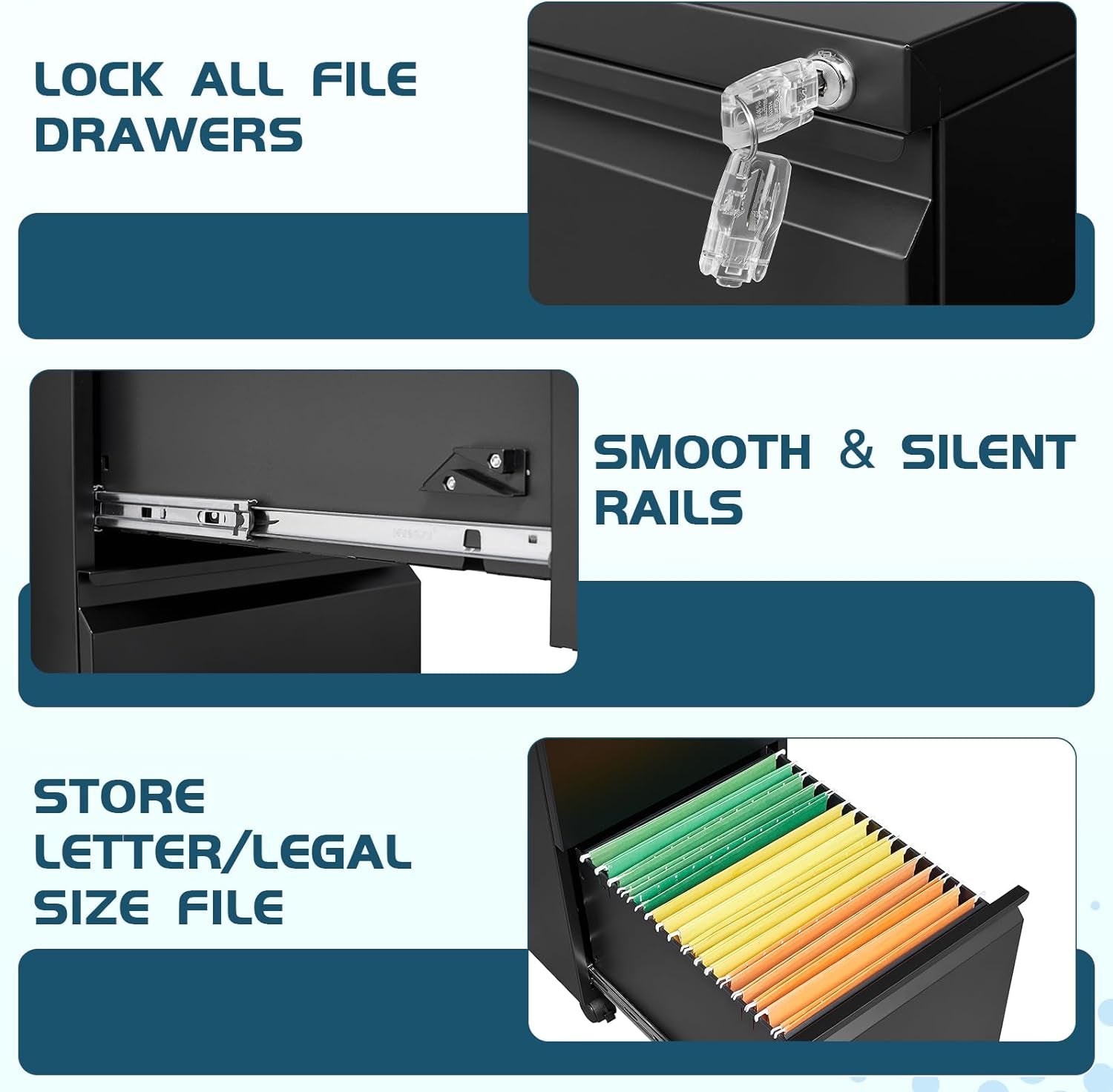 2 Drawer File Cabinet On Wheels For Home Office Under Desk With Lock Vertical Letter Legal A4 Files Fully Assembled