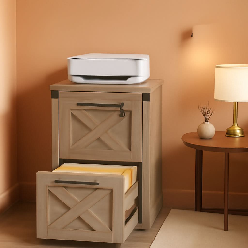 2 Drawer File Cabinet With Lock Gray Oak Farmhouse Home Office Printer